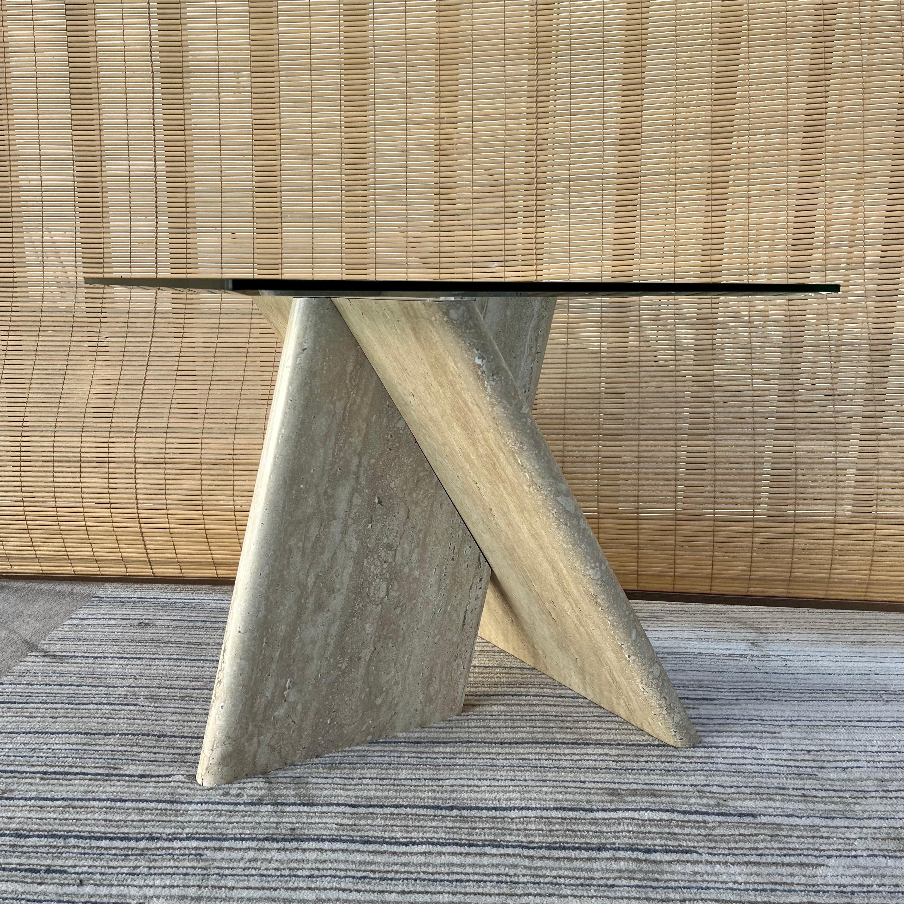 1970s Postmodern Marbleized Laminated Side Table with Glass Top In Good Condition For Sale In Miami, FL