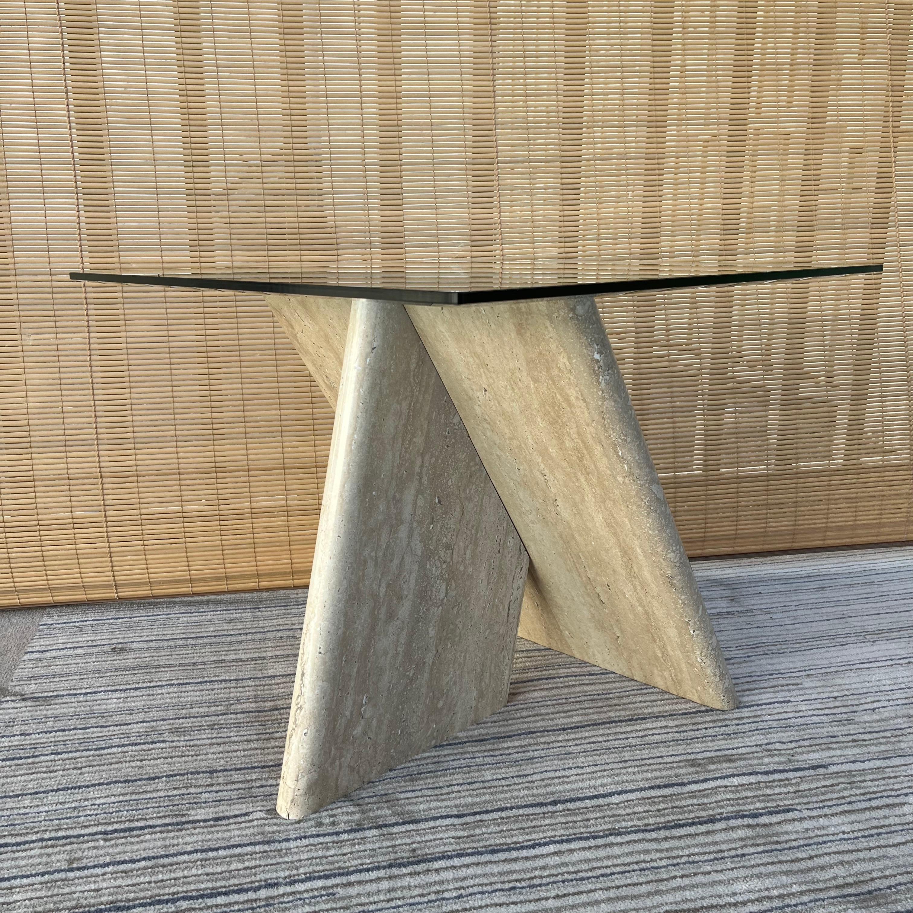 Late 20th Century 1970s Postmodern Marbleized Laminated Side Table with Glass Top For Sale