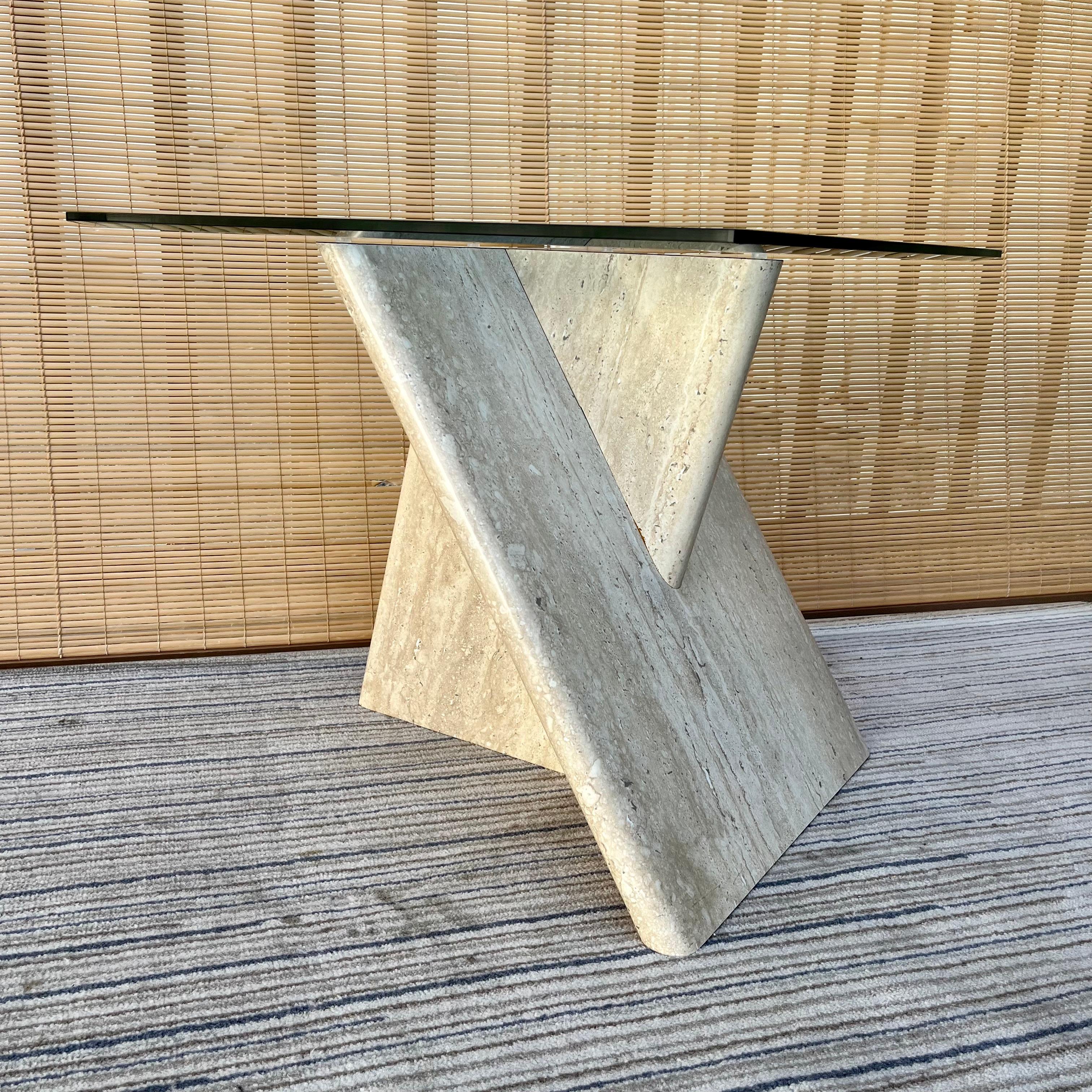 1970s Postmodern Marbleized Laminated Side Table with Glass Top For Sale 2