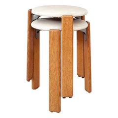 1970s Postmodern Pair Bruno Rey Dietiker Stacking Stools in Light Oak, Set of 2