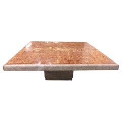 1970s Postmodern Rosso Asiago Marble Travertine Coffee Table Stone Italy Signed
