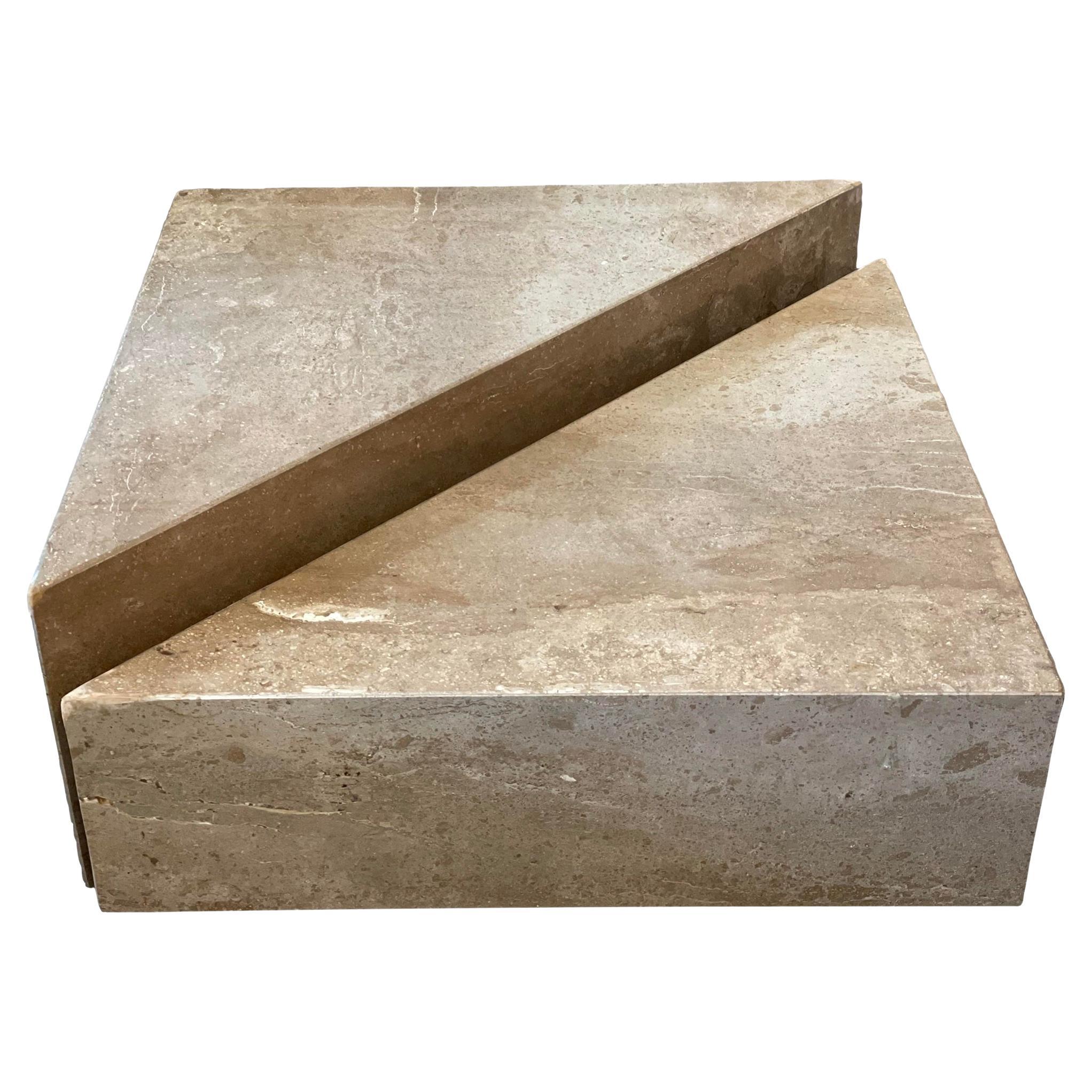 1970s Postmodern Taupe Travertine Coffee Table, a Pair