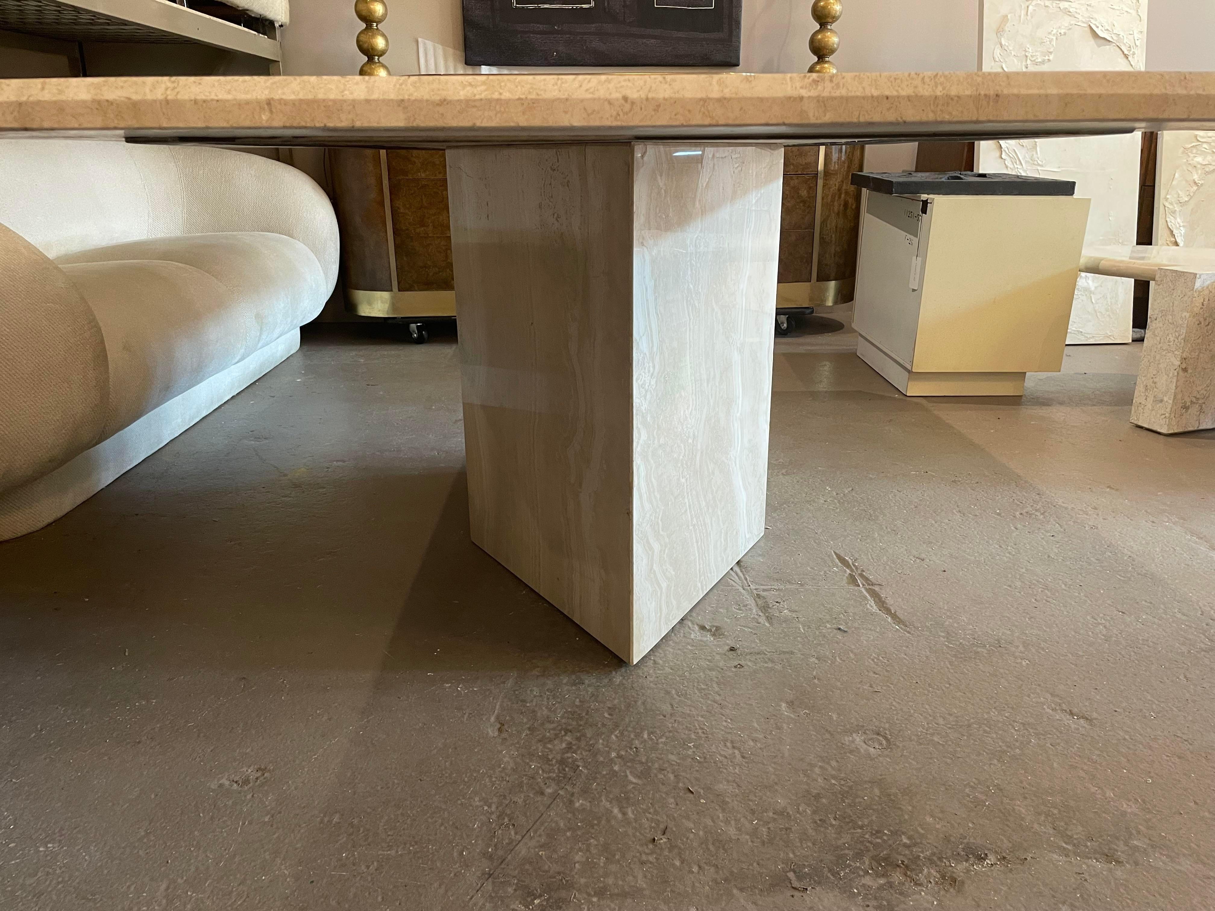 1970s, Postmodern Travertine Dining Table With Angled Edge Top and Base For Sale 5