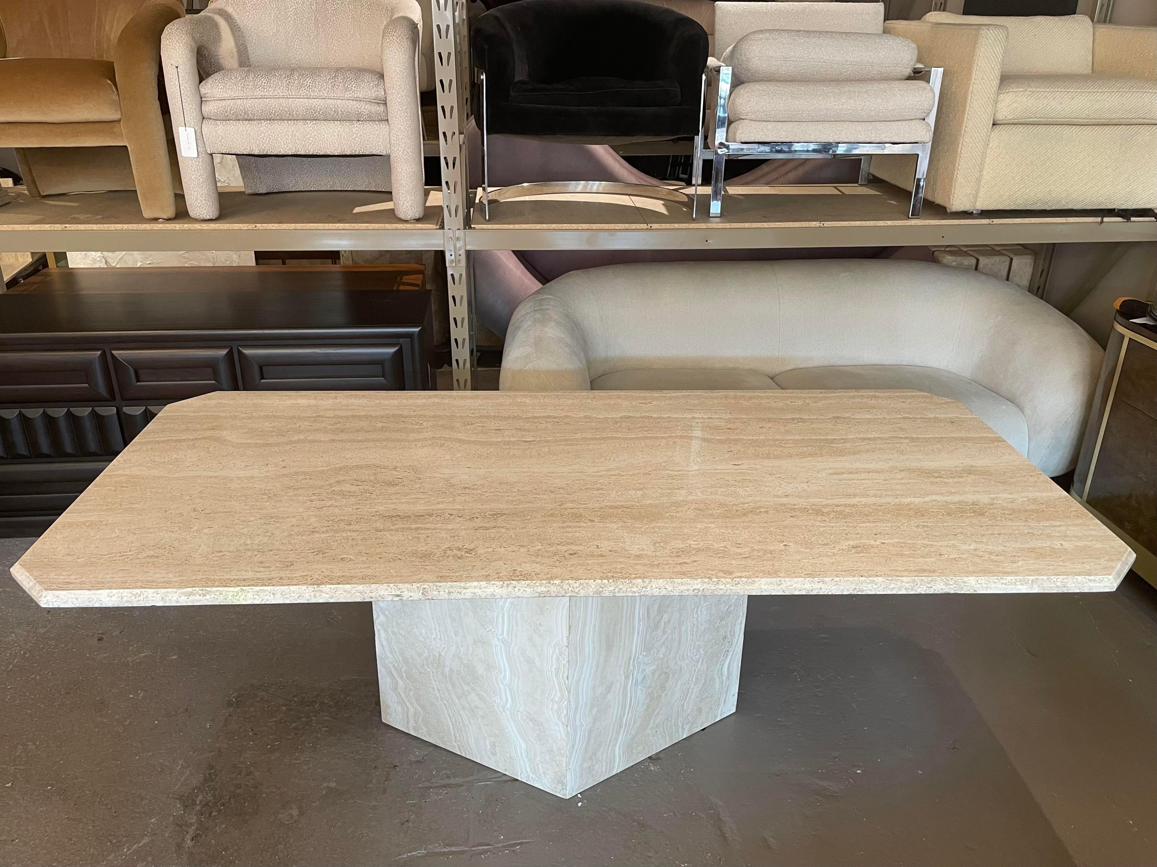 1970s, Postmodern Travertine Dining Table With Angled Edge Top and Base For Sale 7