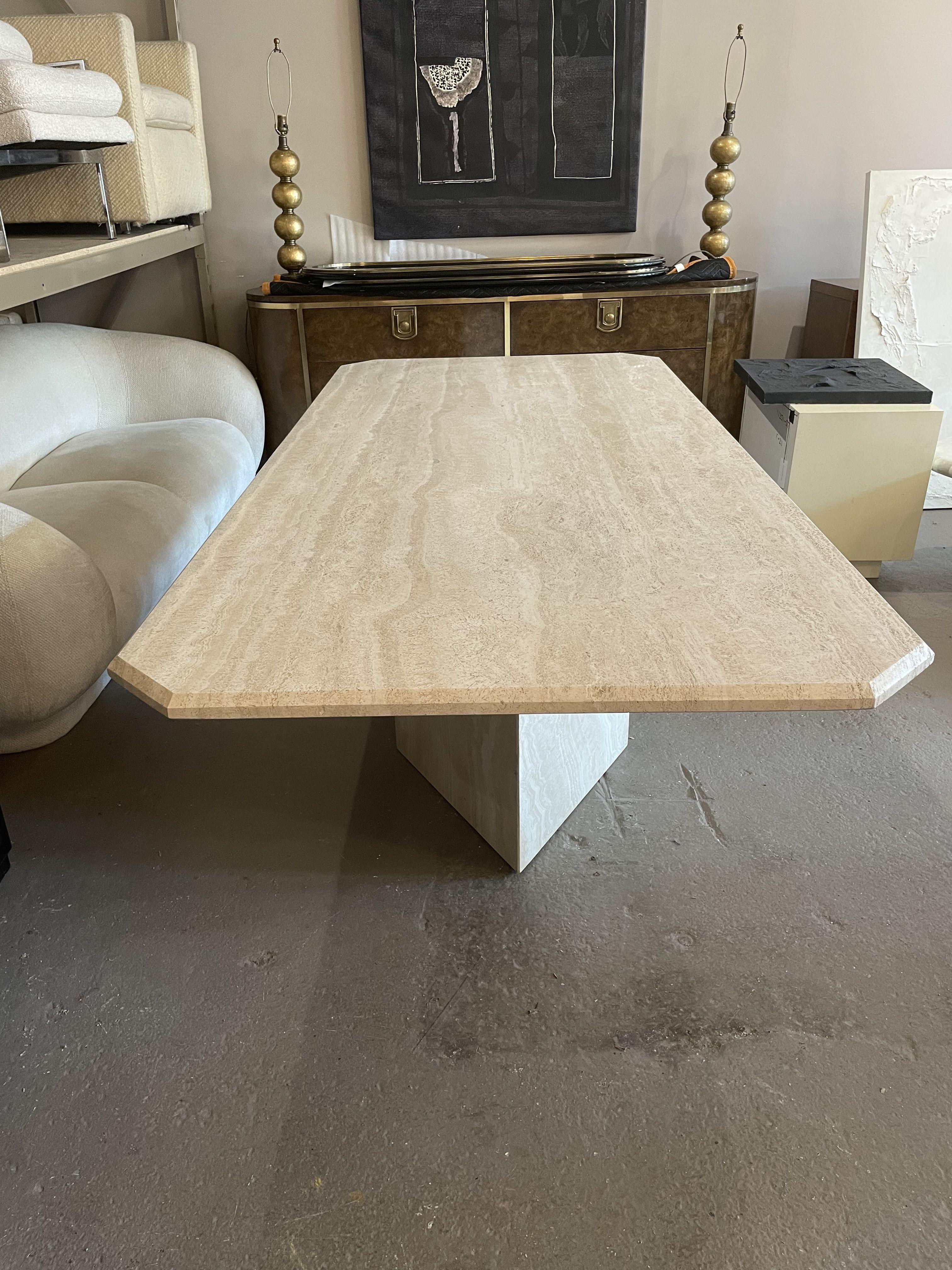 Post-Modern 1970s, Postmodern Travertine Dining Table With Angled Edge Top and Base For Sale