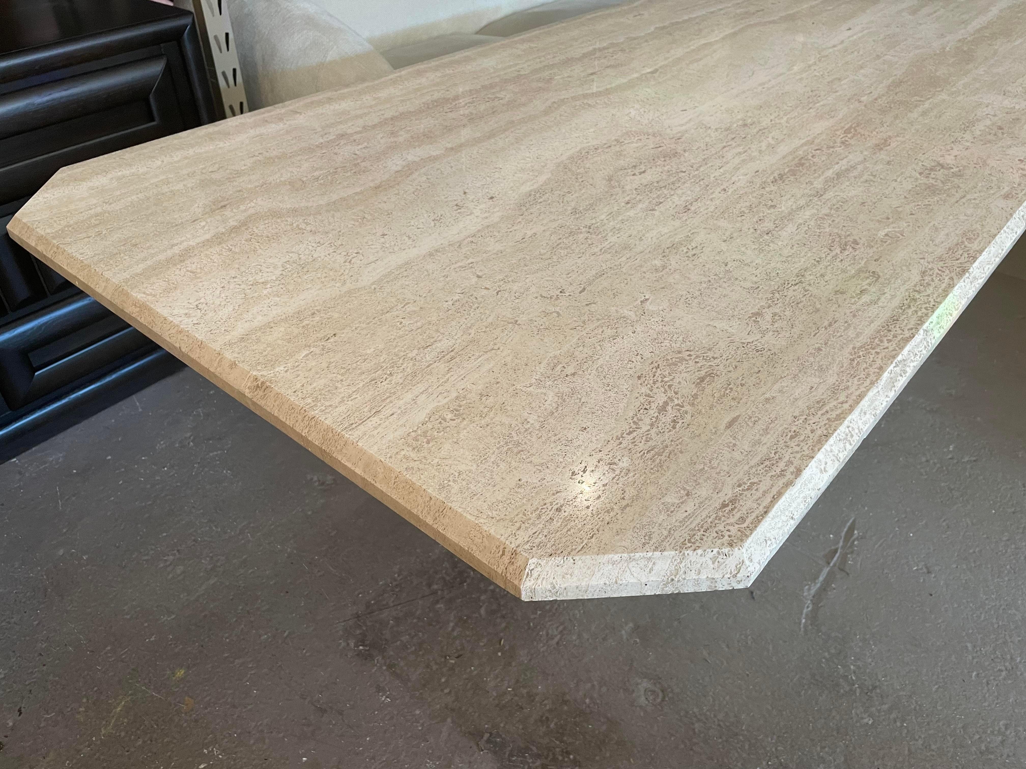 Late 20th Century 1970s, Postmodern Travertine Dining Table With Angled Edge Top and Base For Sale