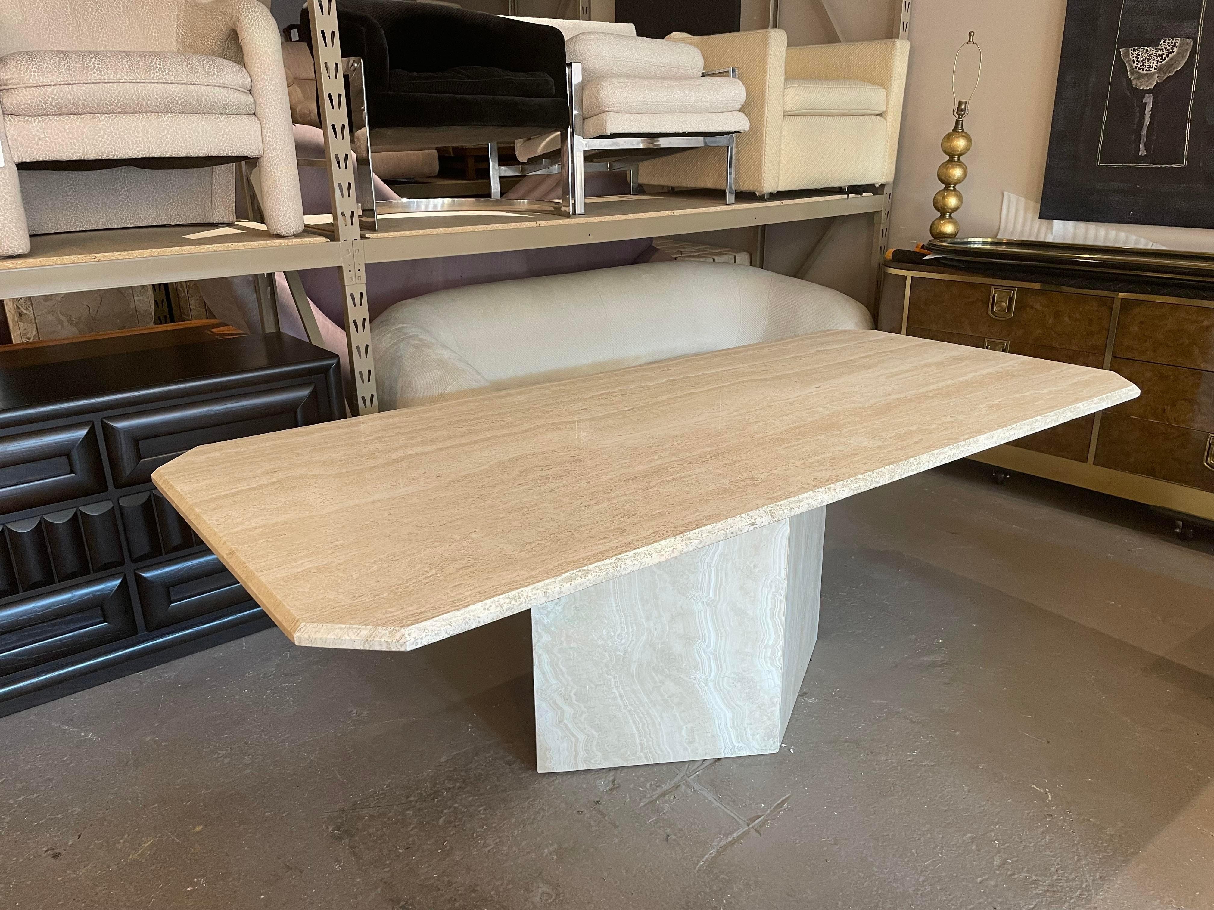 1970s, Postmodern Travertine Dining Table With Angled Edge Top and Base For Sale 3