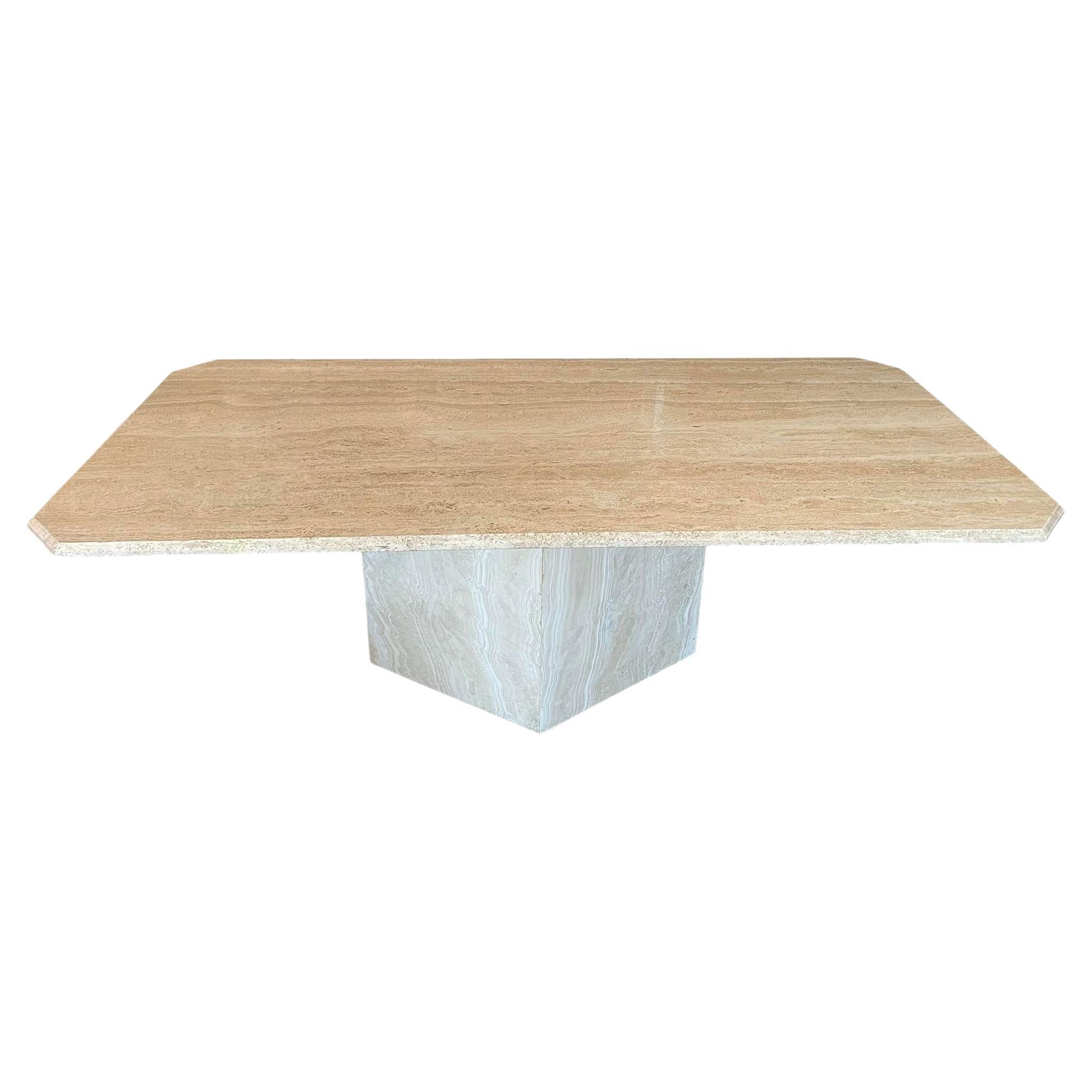 1970s, Postmodern Travertine Dining Table With Angled Edge Top and Base For Sale