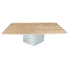 1970s, Postmodern Travertine Dining Table With Angled Edge Top and Base