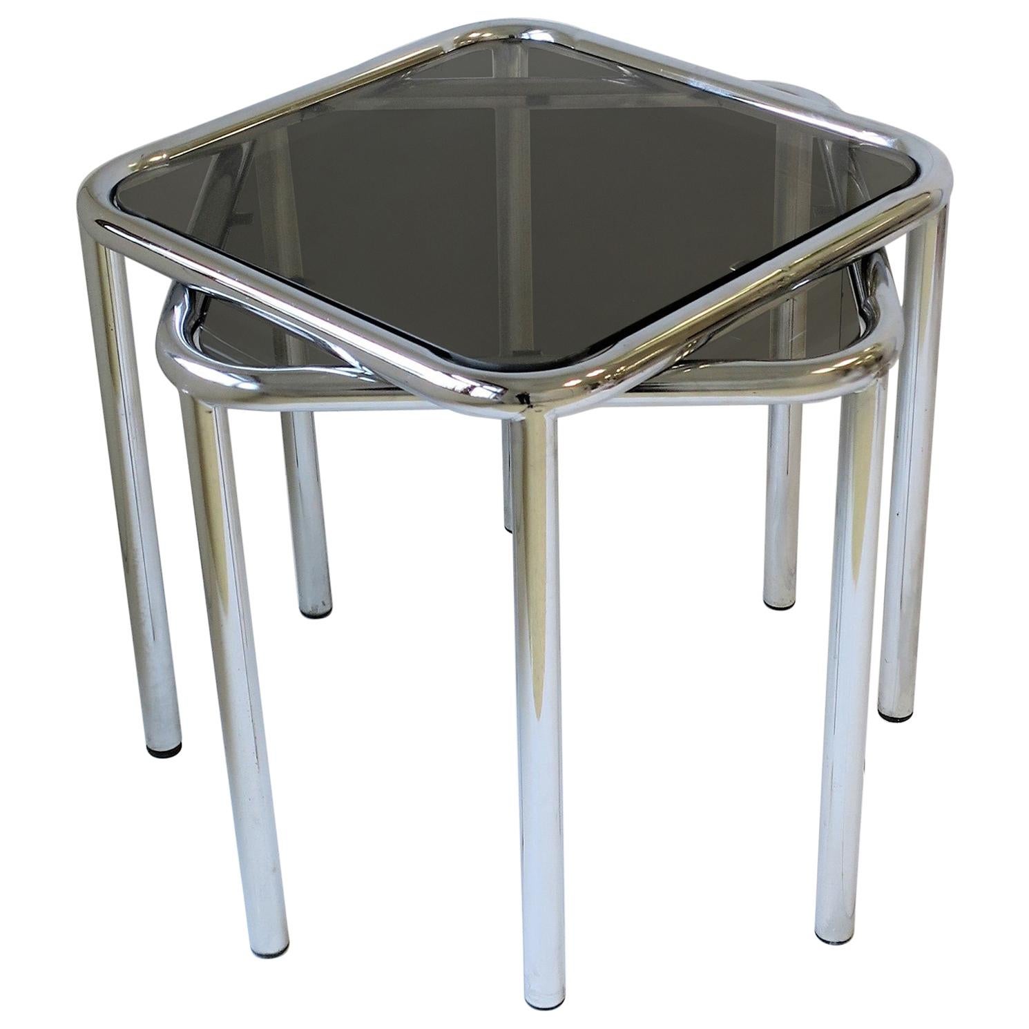 Post-Modern Postmodern Tubular End, Side, and Stacking Tables in Chrome and Glass, Pair