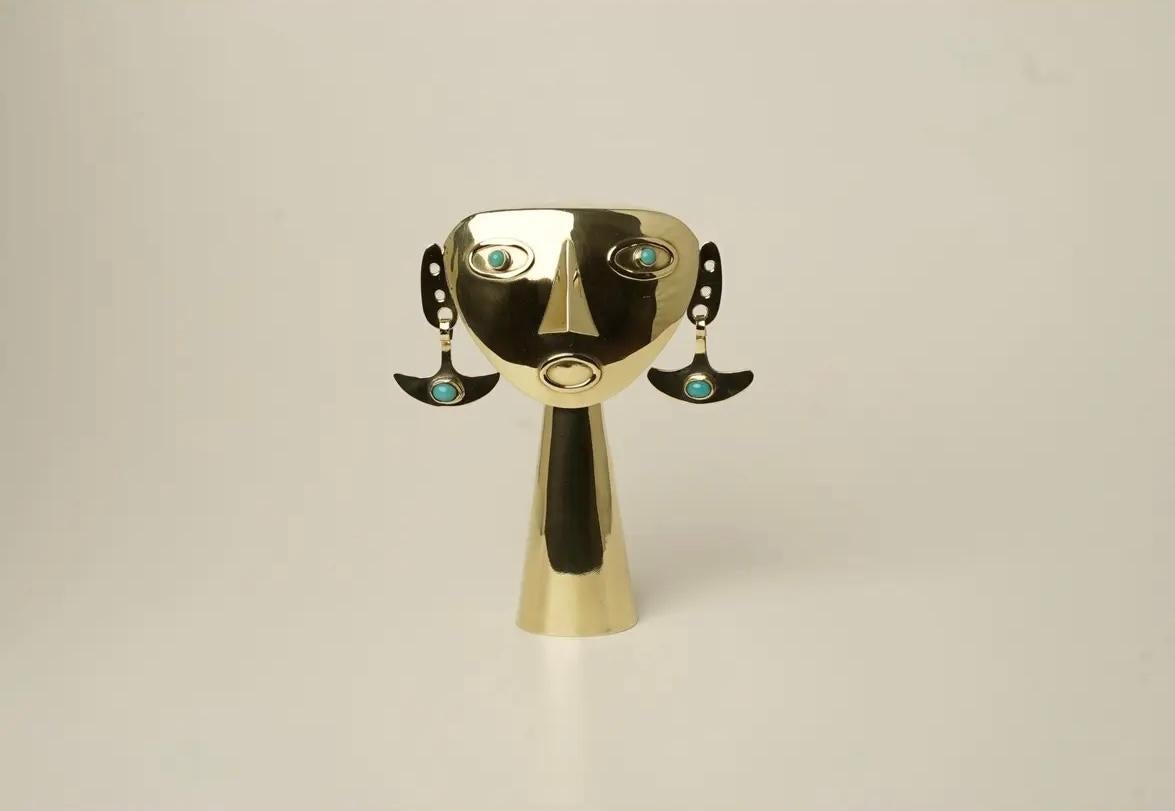 Pre-Columbianische Masken-Skulptur aus Messing von Joaquin Tinta im Zustand „Hervorragend“ im Angebot in Southampton, NJ