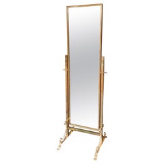 1970s Princess Mirror Mid-Century Floor Standing Tilt Full Length Brass Vintage