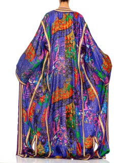 1970S Printed Gold Lamé Silk Extra Long Moroccan Style Kaftan