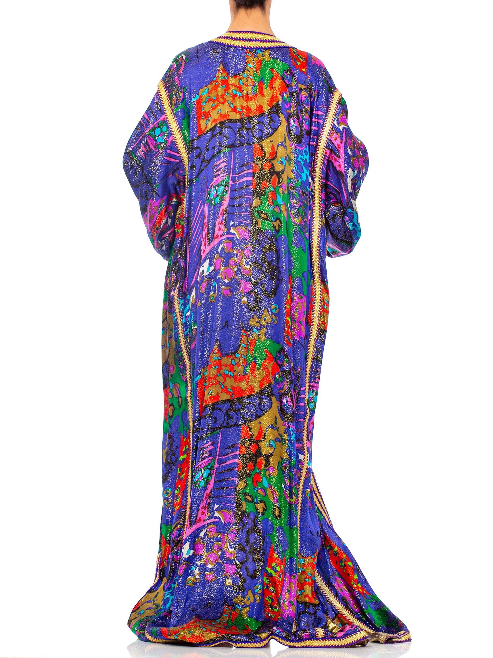 1970S Printed Gold Lamé Silk Extra Long Moroccan Style  Kaftan 1