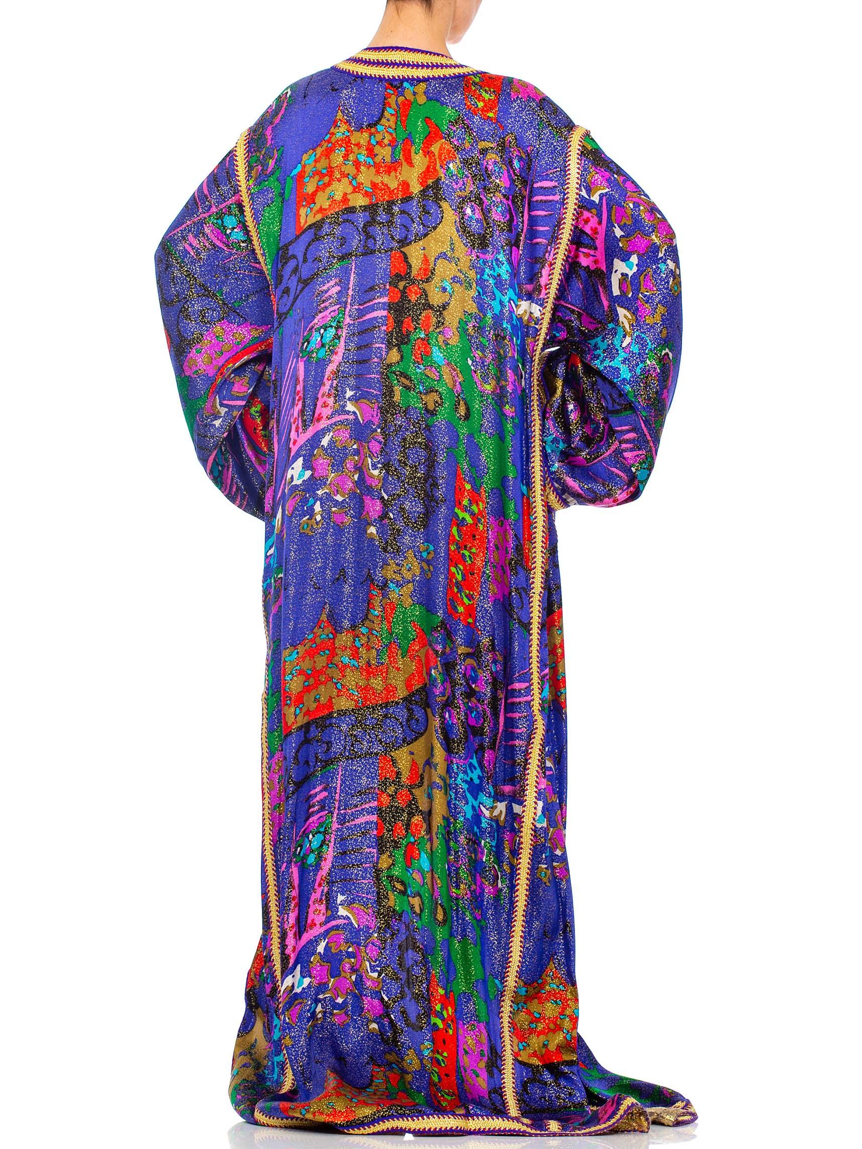 1970S Printed Gold Lamé Silk Extra Long Moroccan Style  Kaftan 3