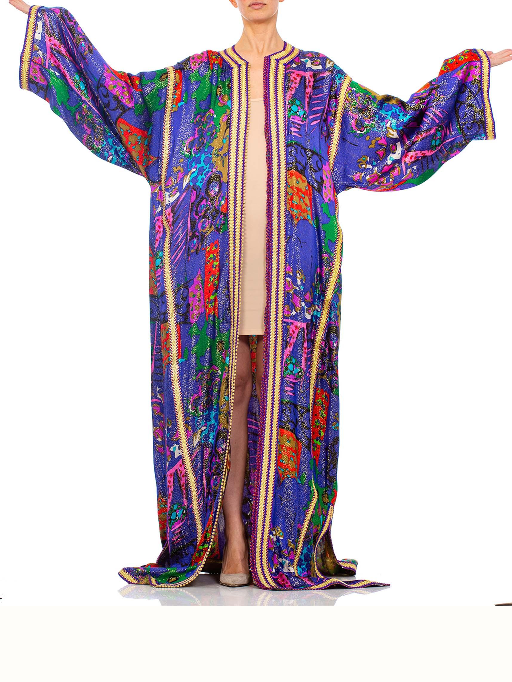 1970S Printed Gold Lamé Silk Extra Long Moroccan Style  Kaftan 4