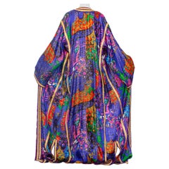 1970S Printed Gold Lamé Silk Extra Long Moroccan Style Kaftan