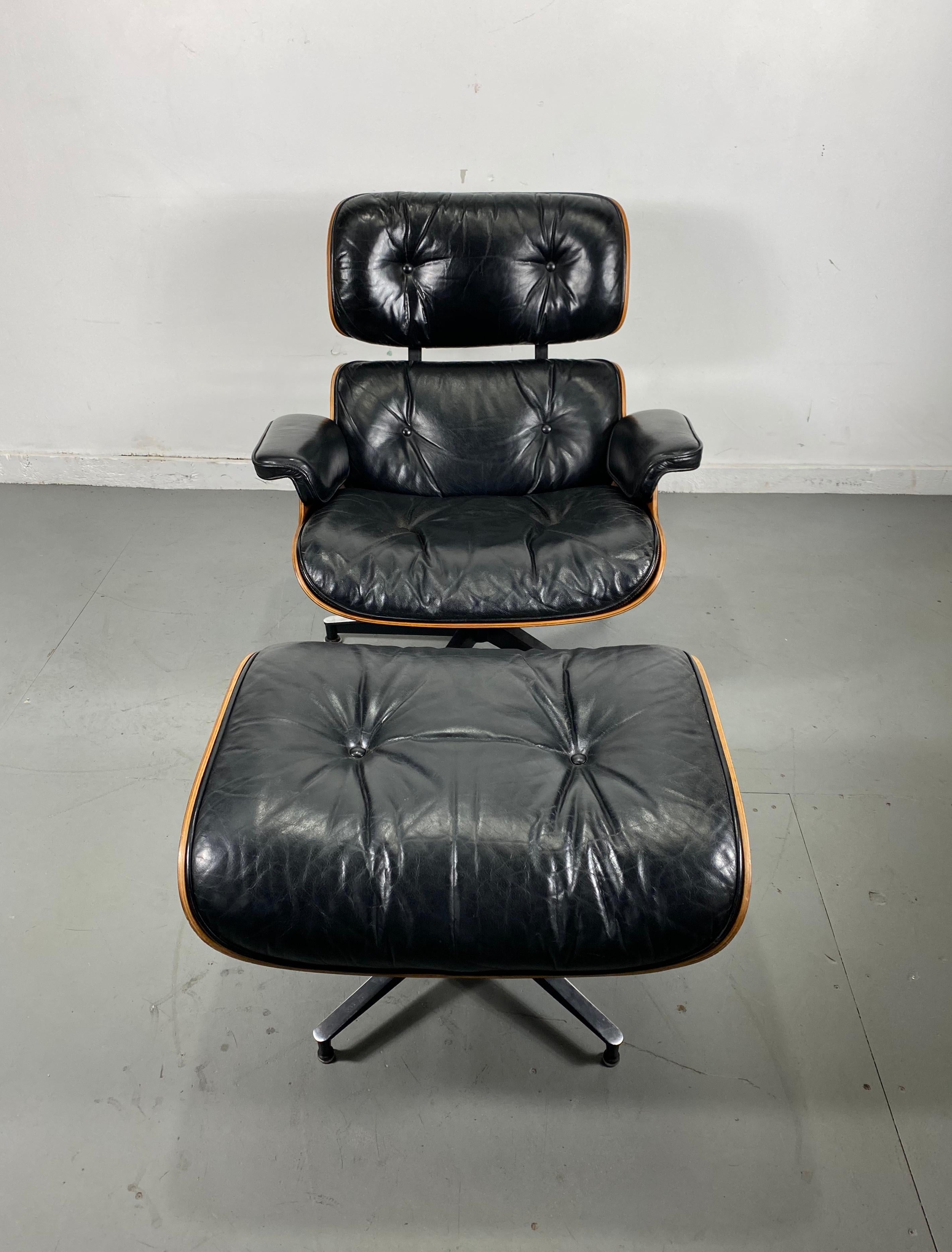 1970s Production Eames 670 & 671 Rosewood and Leather Lounge Chair Herman Miller 8