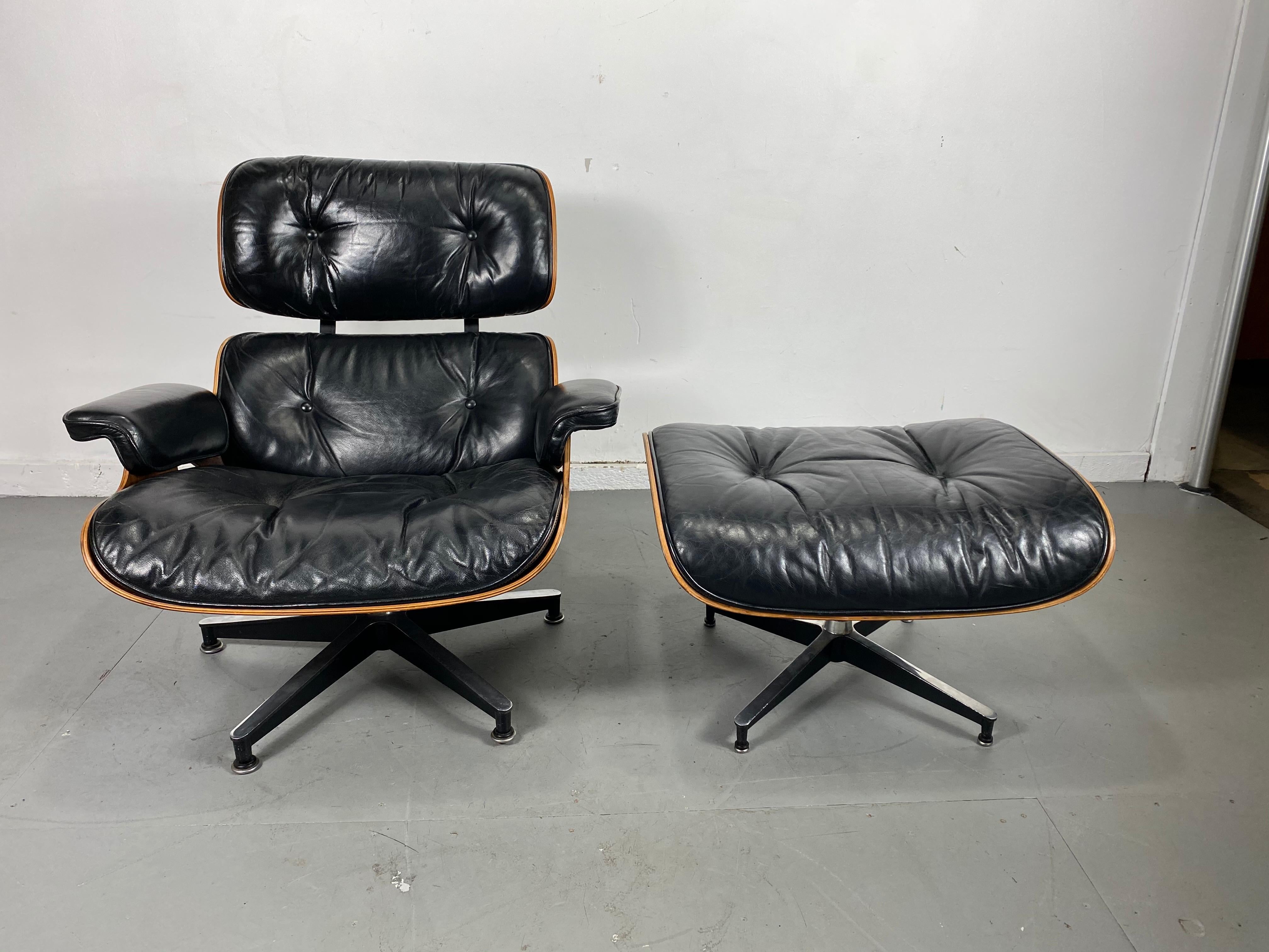 American 1970s Production Eames 670 & 671 Rosewood and Leather Lounge Chair Herman Miller