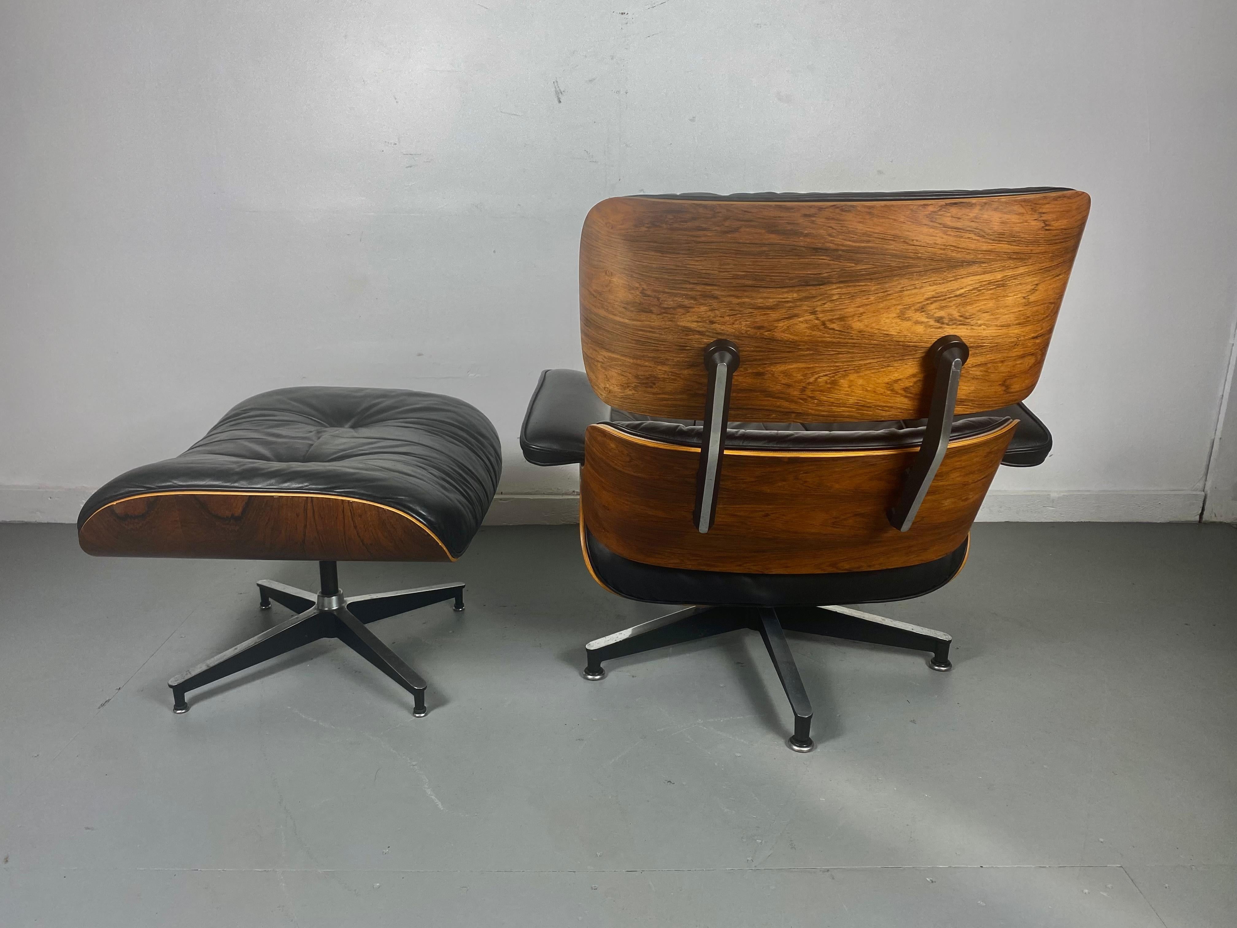 1970s Production Eames 670 & 671 Rosewood and Leather Lounge Chair Herman Miller 1
