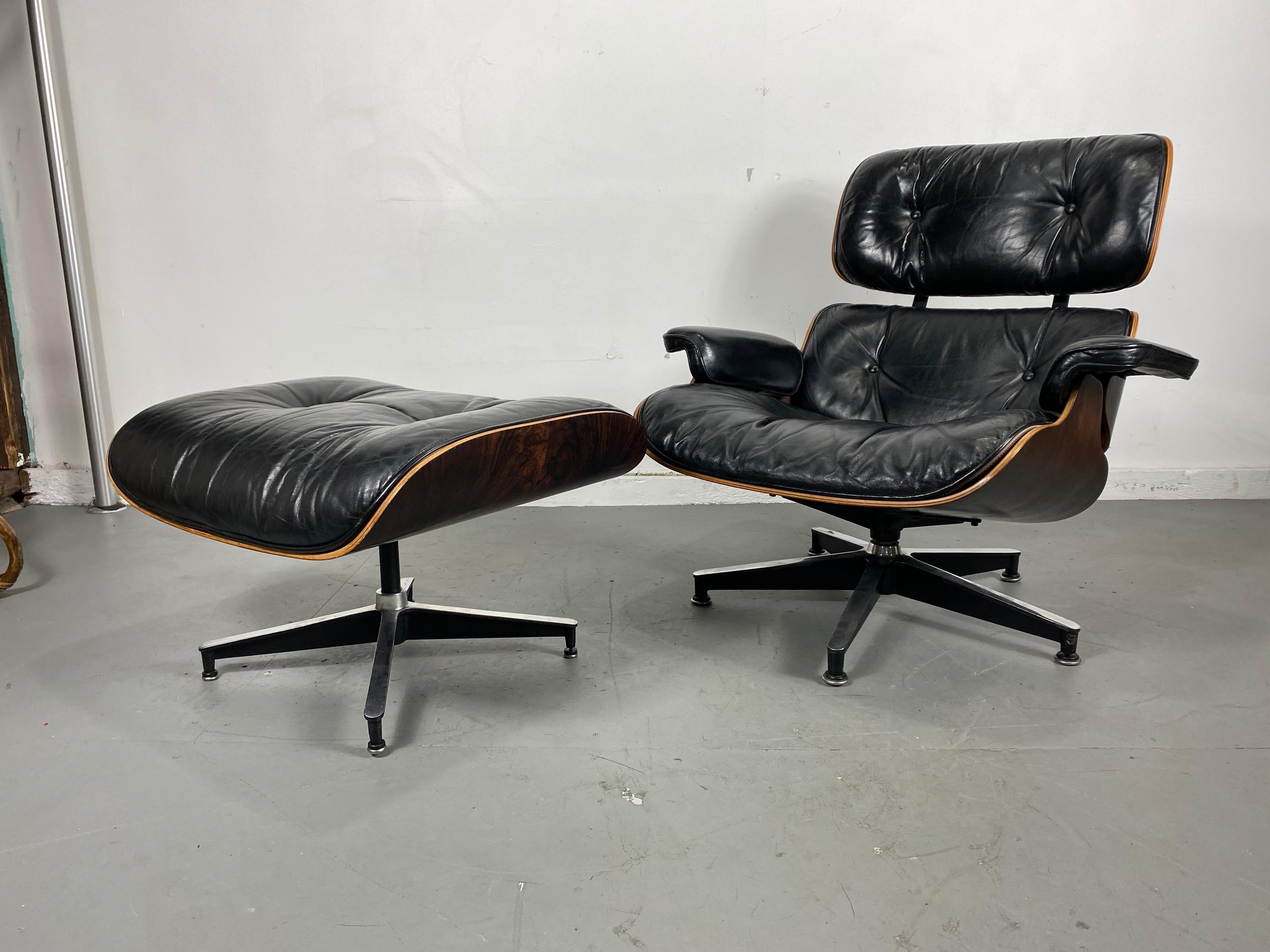 1970s Production Eames 670 & 671 Rosewood and Leather Lounge Chair Herman Miller 2