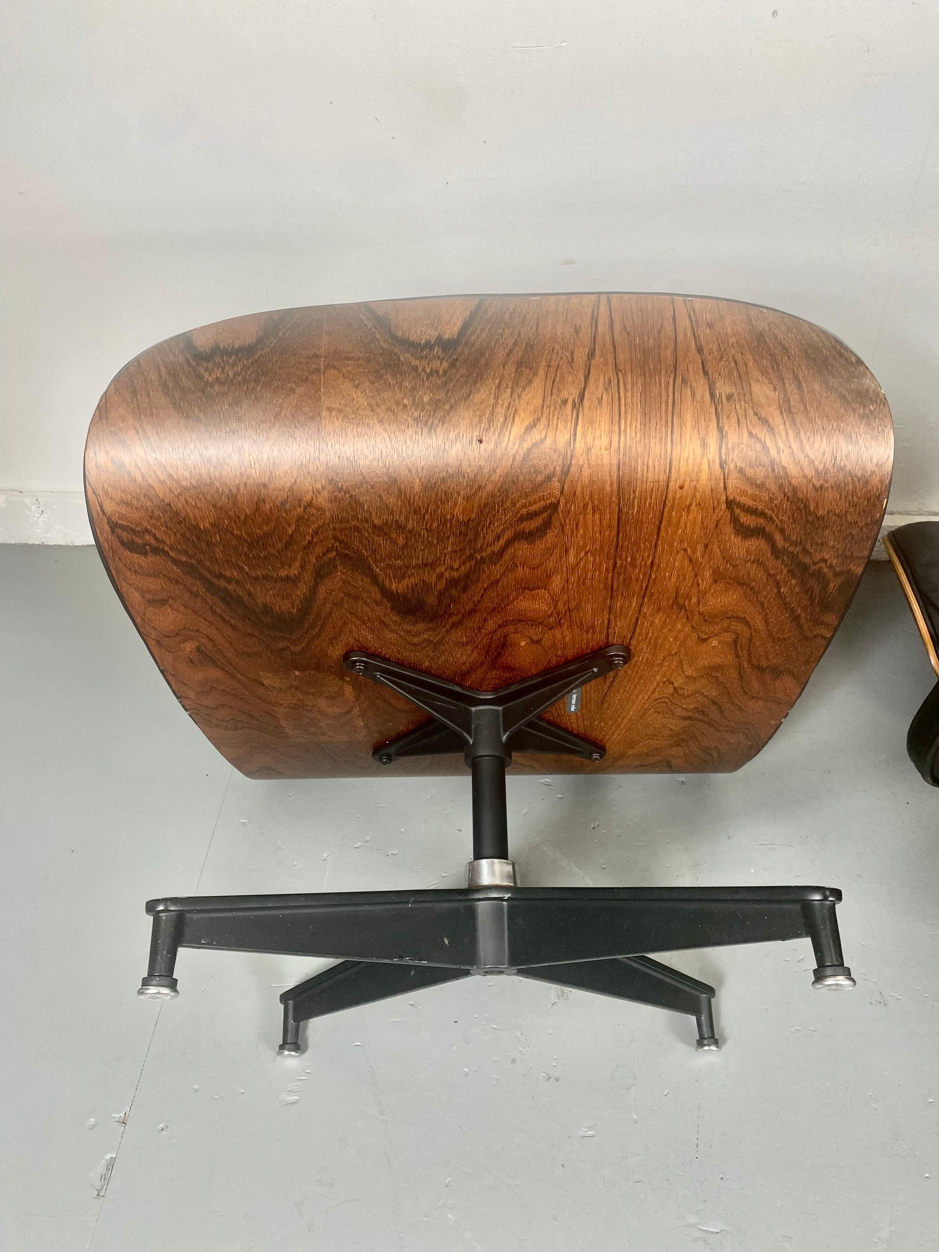 1970s Production Eames 670 & 671 Rosewood and Leather Lounge Chair Herman Miller 2