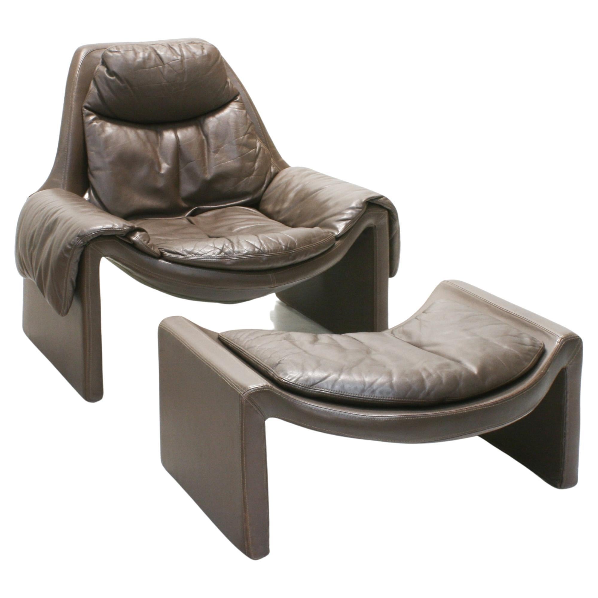 1970s Proposals P60 Lounge Chair & P61 Ottoman by Vittorio Introini for Saporiti For Sale