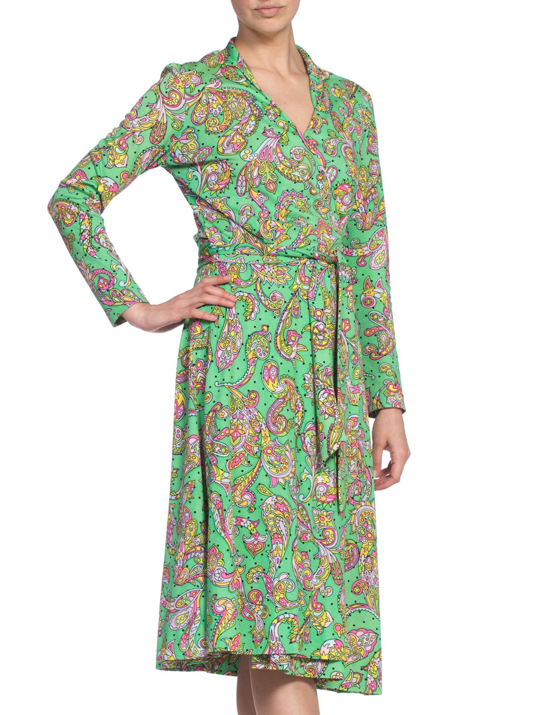 Gray 1970's Psychedelic Paisley Jersey Wrap Dress