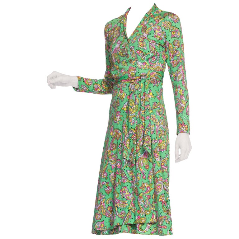 1970's Psychedelic Paisley Jersey Wrap Dress For Sale at 1stDibs