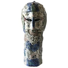 1970s Psychedelic Ceramic Head with Surreal Eyes Sculpture