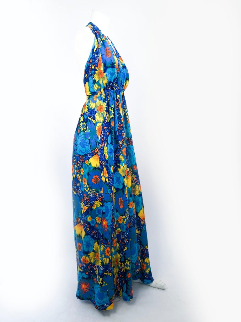 1970's Psychedelic Floral Printed Jumpsuit at 1stDibs