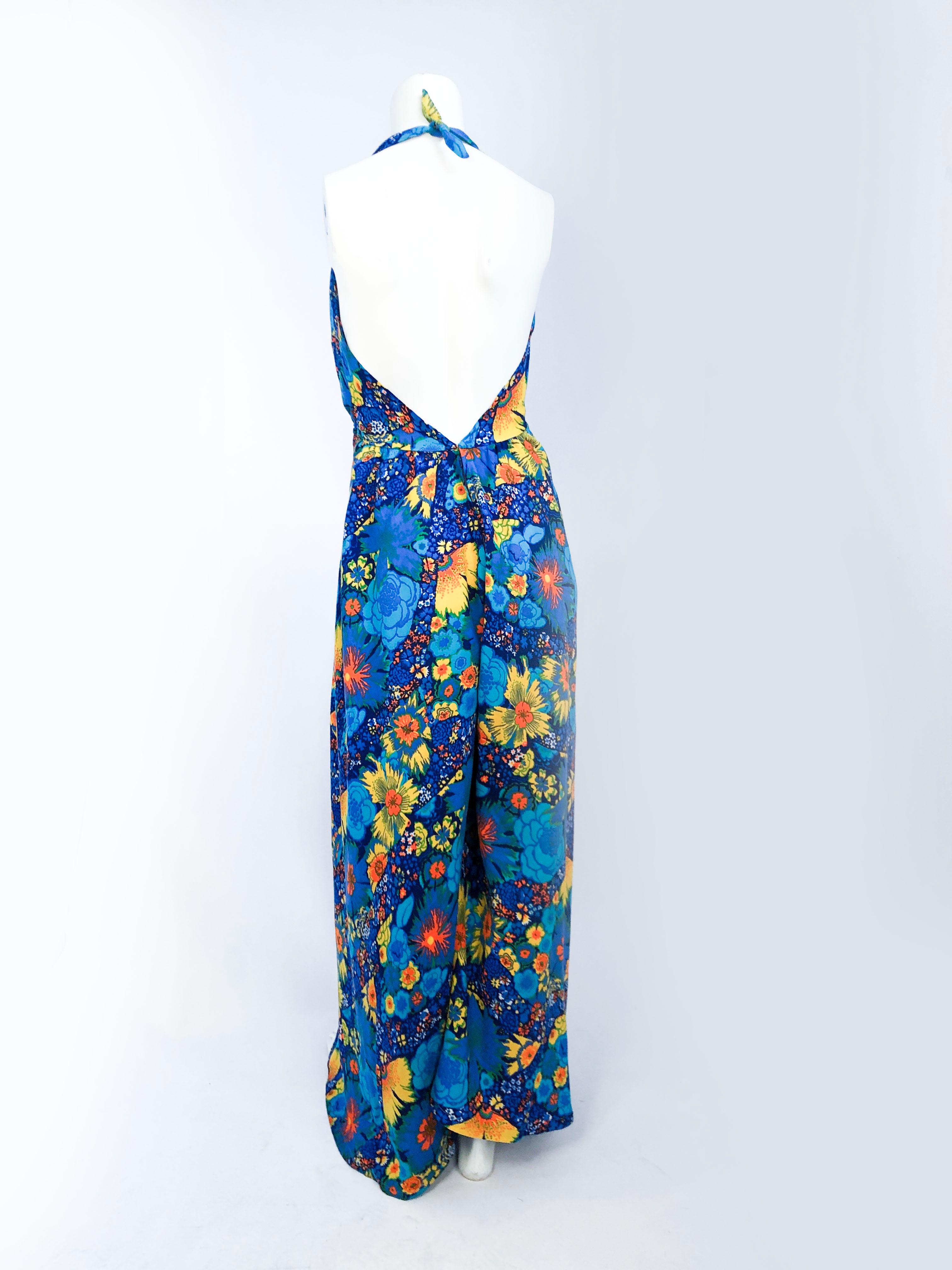 1970's Psychedelic Floral Printed Jumpsuit 2