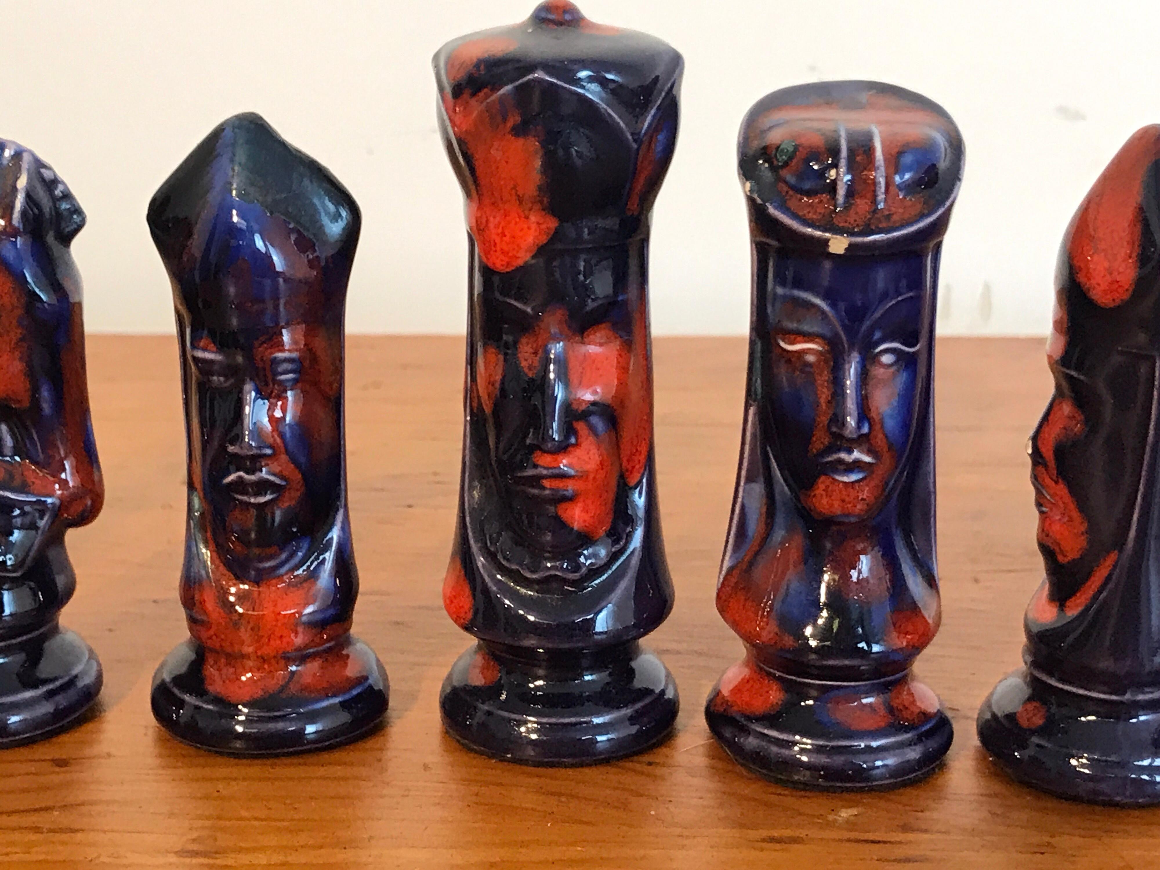 Porcelain 1970s Psychedelic Studio Pottery Chess Set