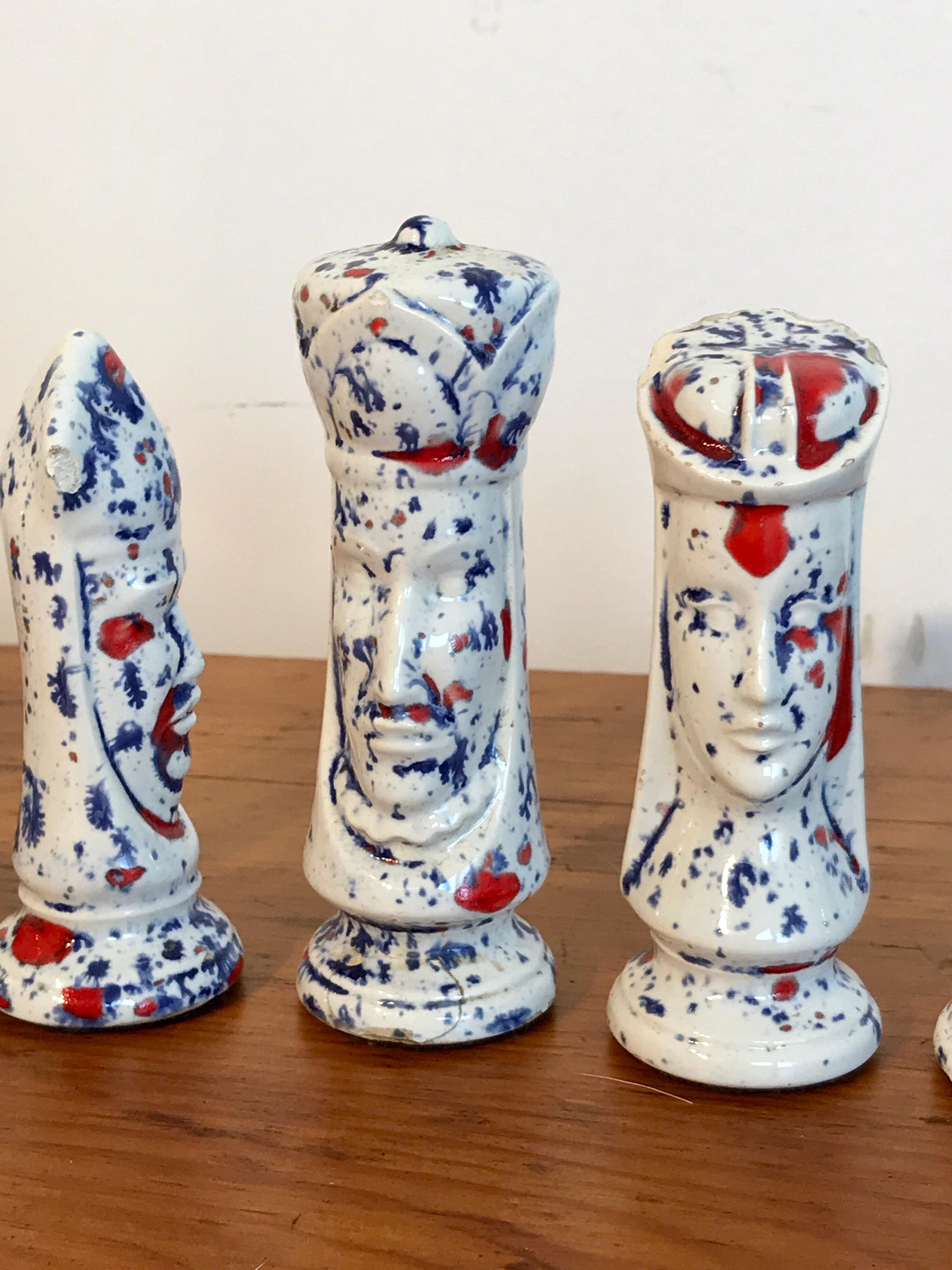 Mid-Century Modern 1970s Psychedelic Studio Pottery Chess Set