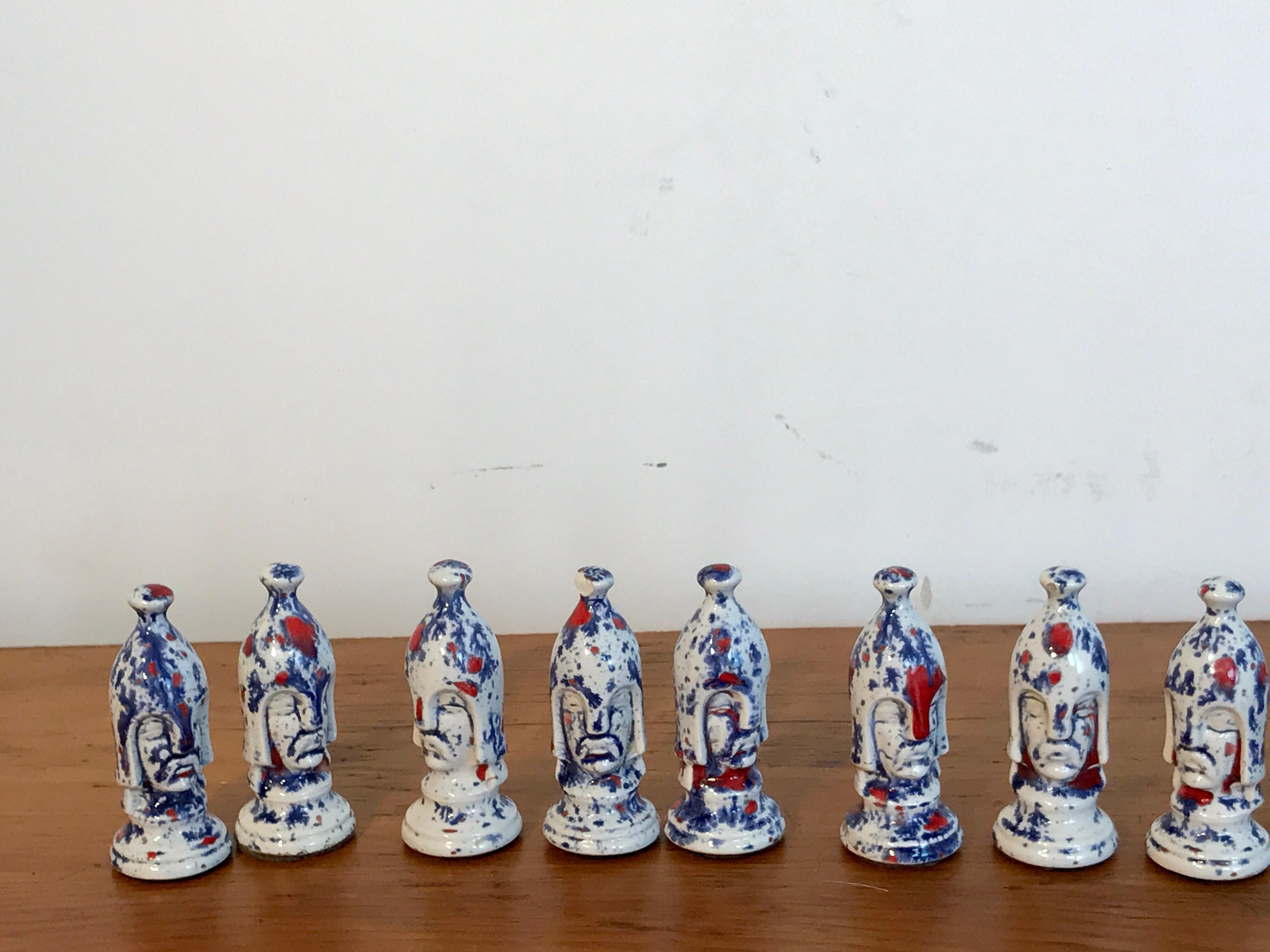 American 1970s Psychedelic Studio Pottery Chess Set