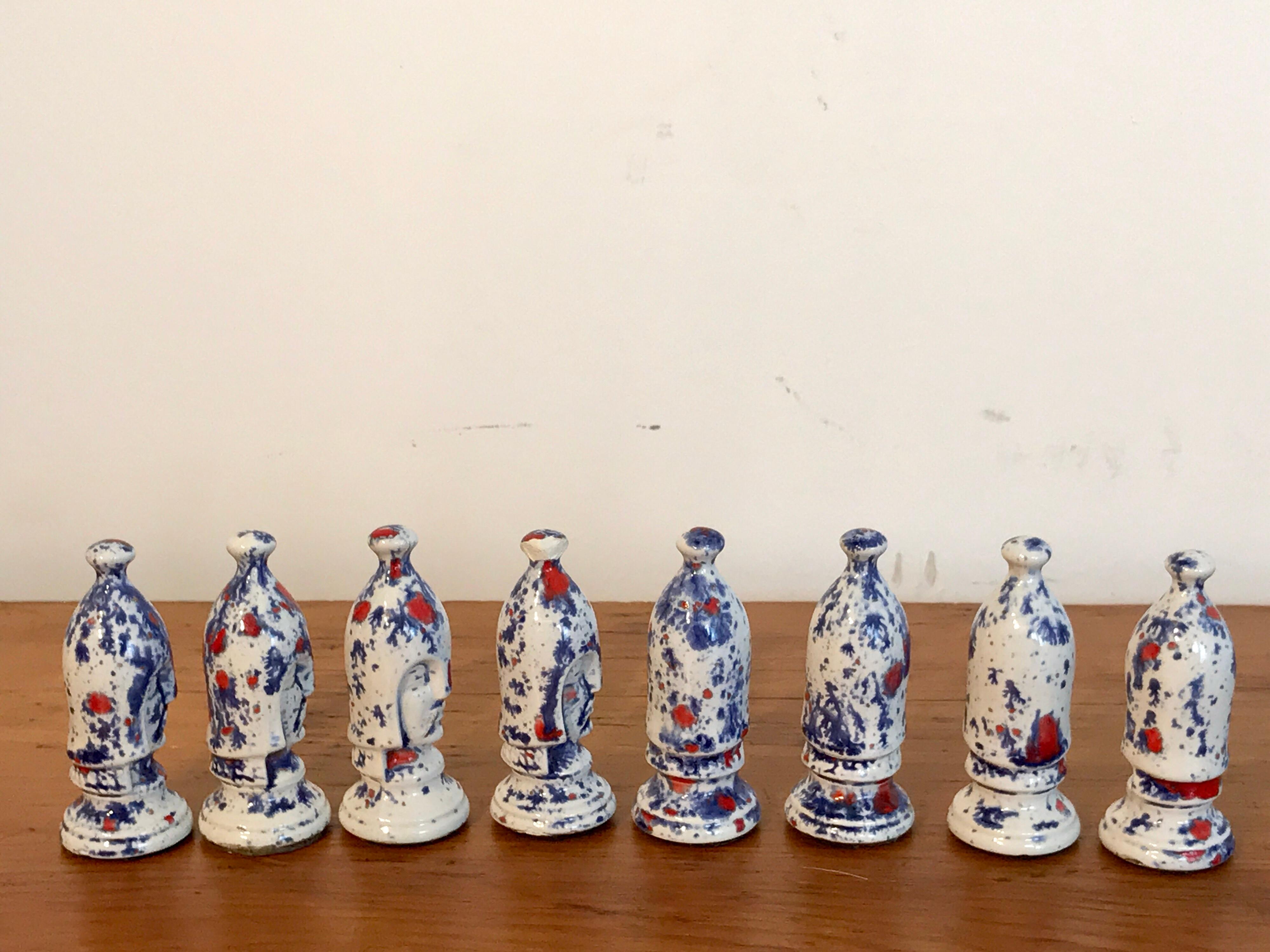 Enameled 1970s Psychedelic Studio Pottery Chess Set