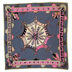 1970's Pucci Silk Chiffon Scarf in Geometric Blues and Pinks