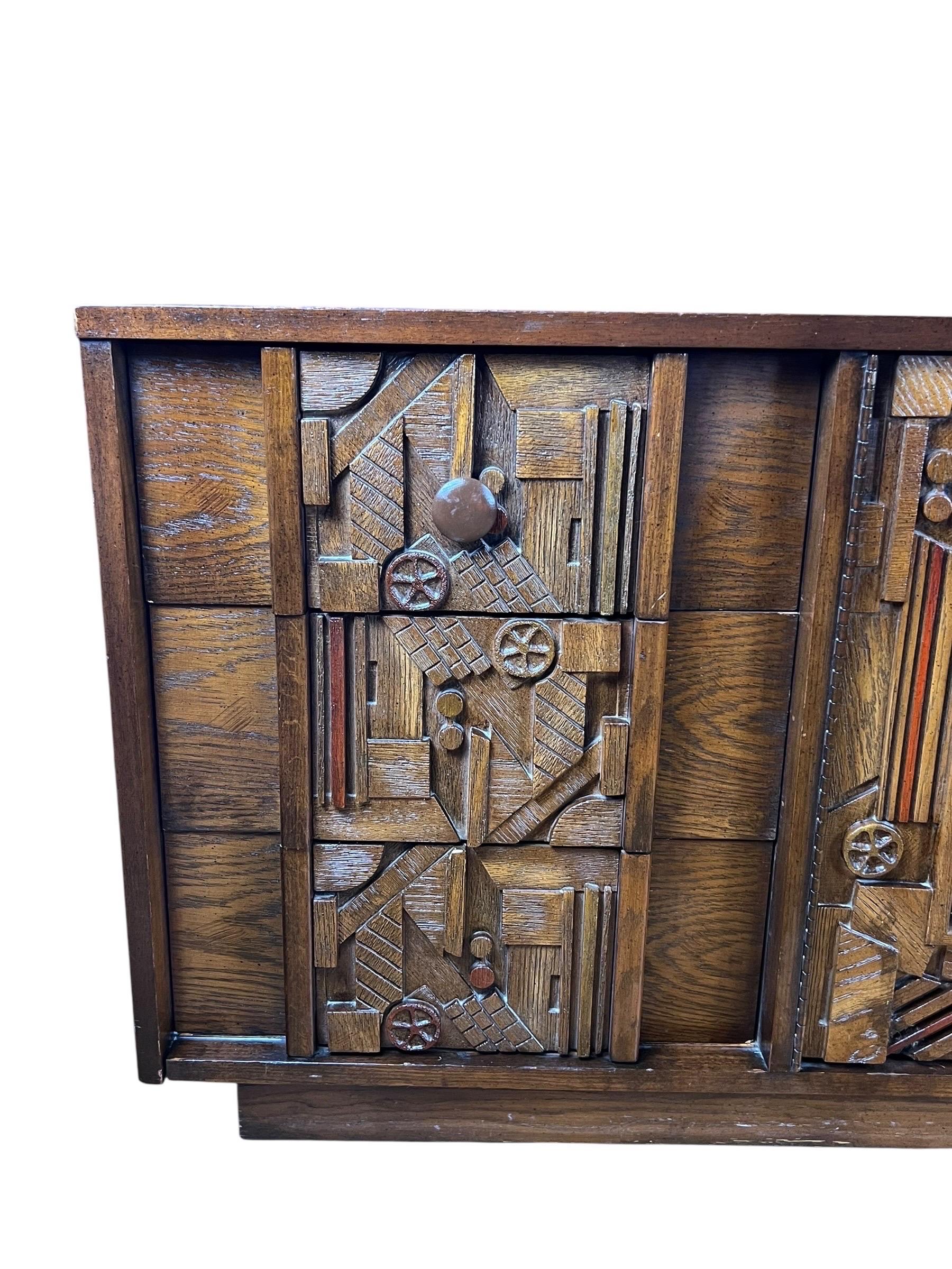 1970s Pueblo Style Brutalist Lowboy Dresser For Sale 4