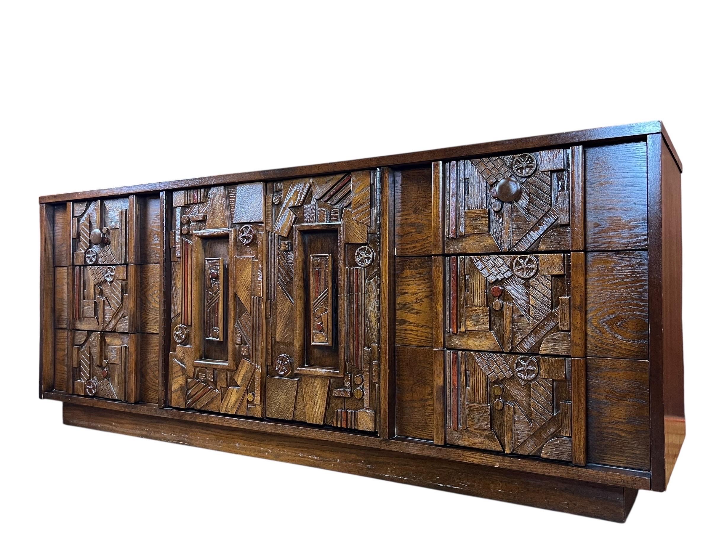 Unknown 1970s Pueblo Style Brutalist Lowboy Dresser For Sale
