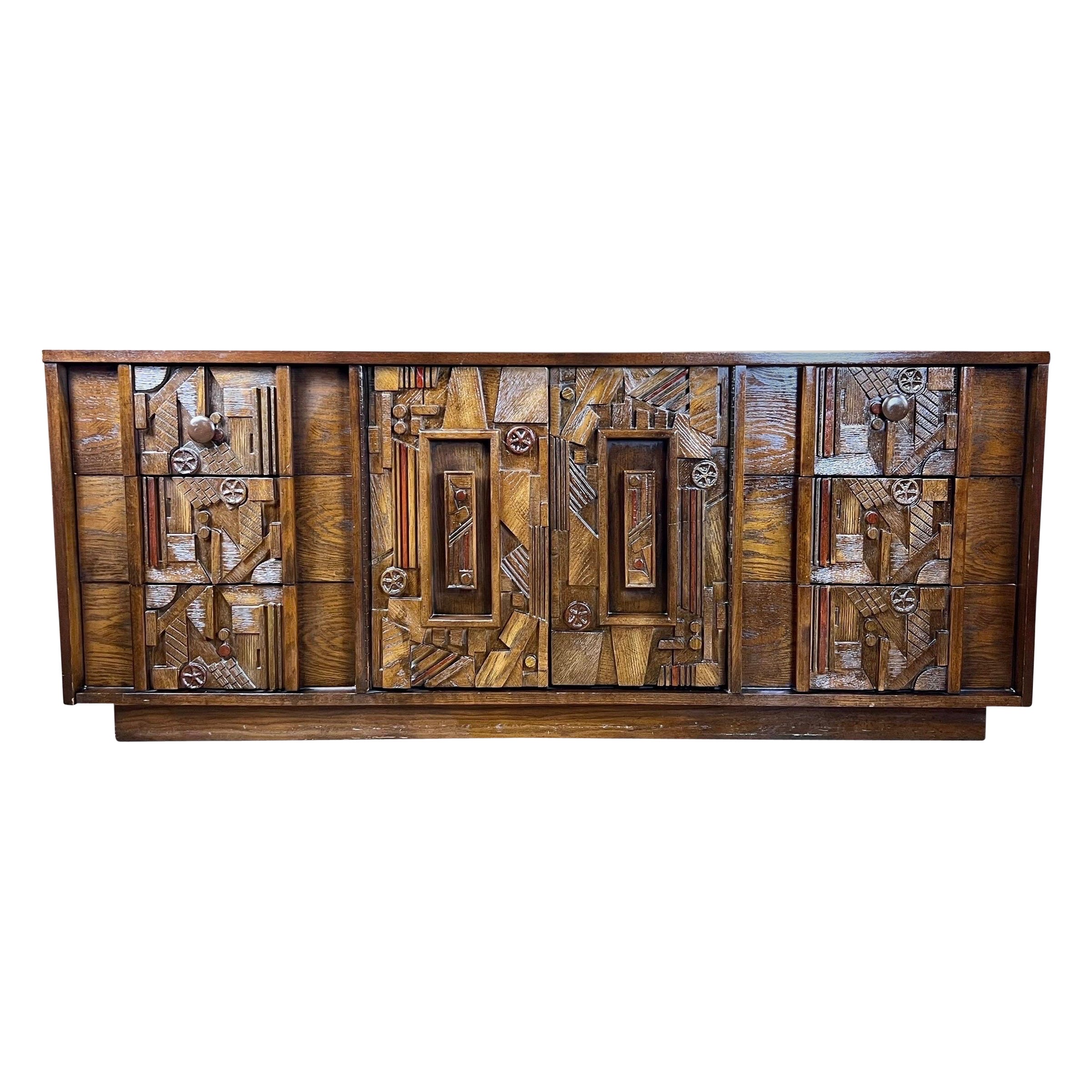 1970s Pueblo Style Brutalist Lowboy Dresser