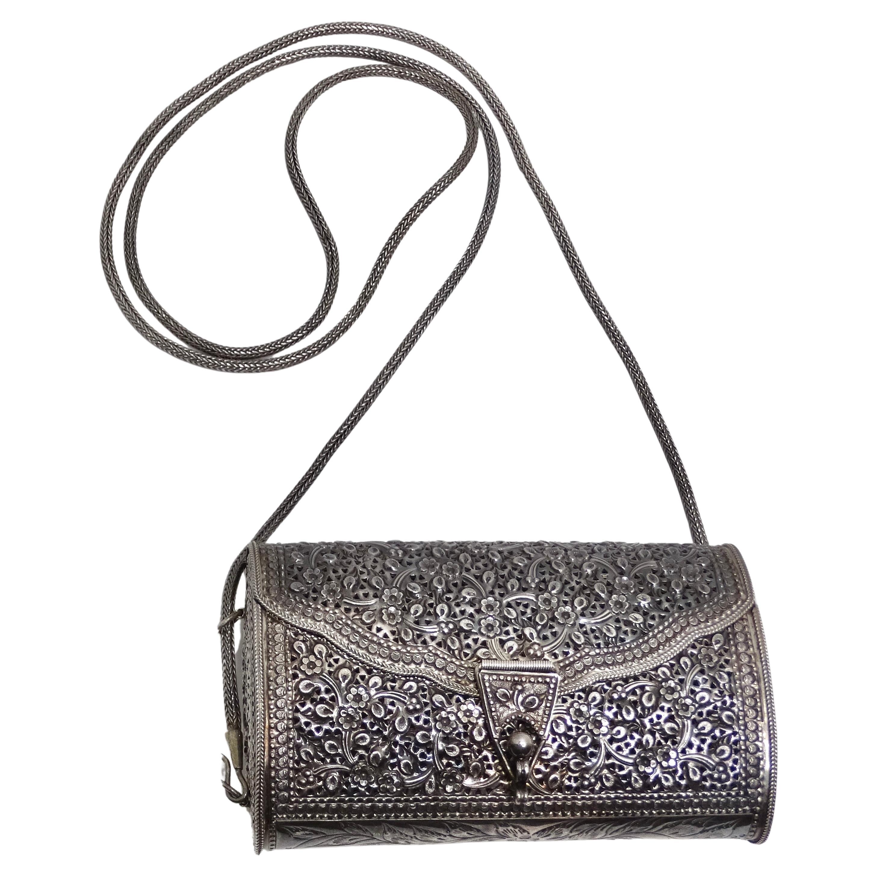 1970s Pure Silver Crossbody Handbag For Sale