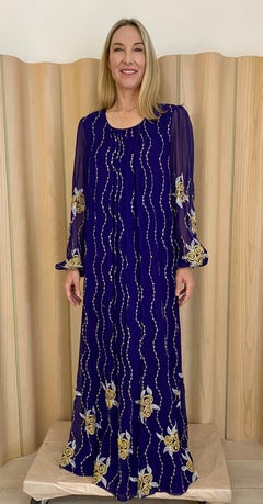1970s Purple and Gold Silk Maxi Gowns