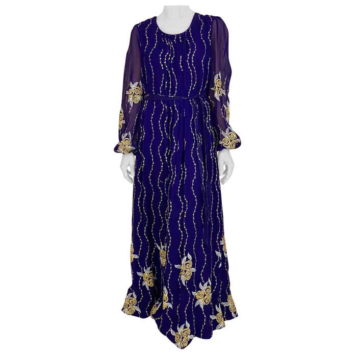 1970s Purple and Gold Silk Maxi Gown For Sale at 1stDibs | purple and ...