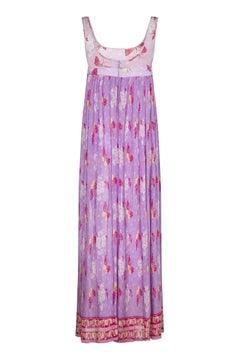 1970s Purple Butterfly Fortuny Style Empire Line Dress