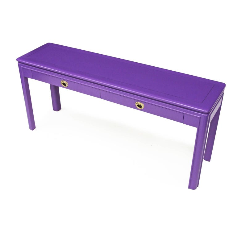 1970s Purple Console Table with Brass Handles Postmodernist For Sale at 1stdibs