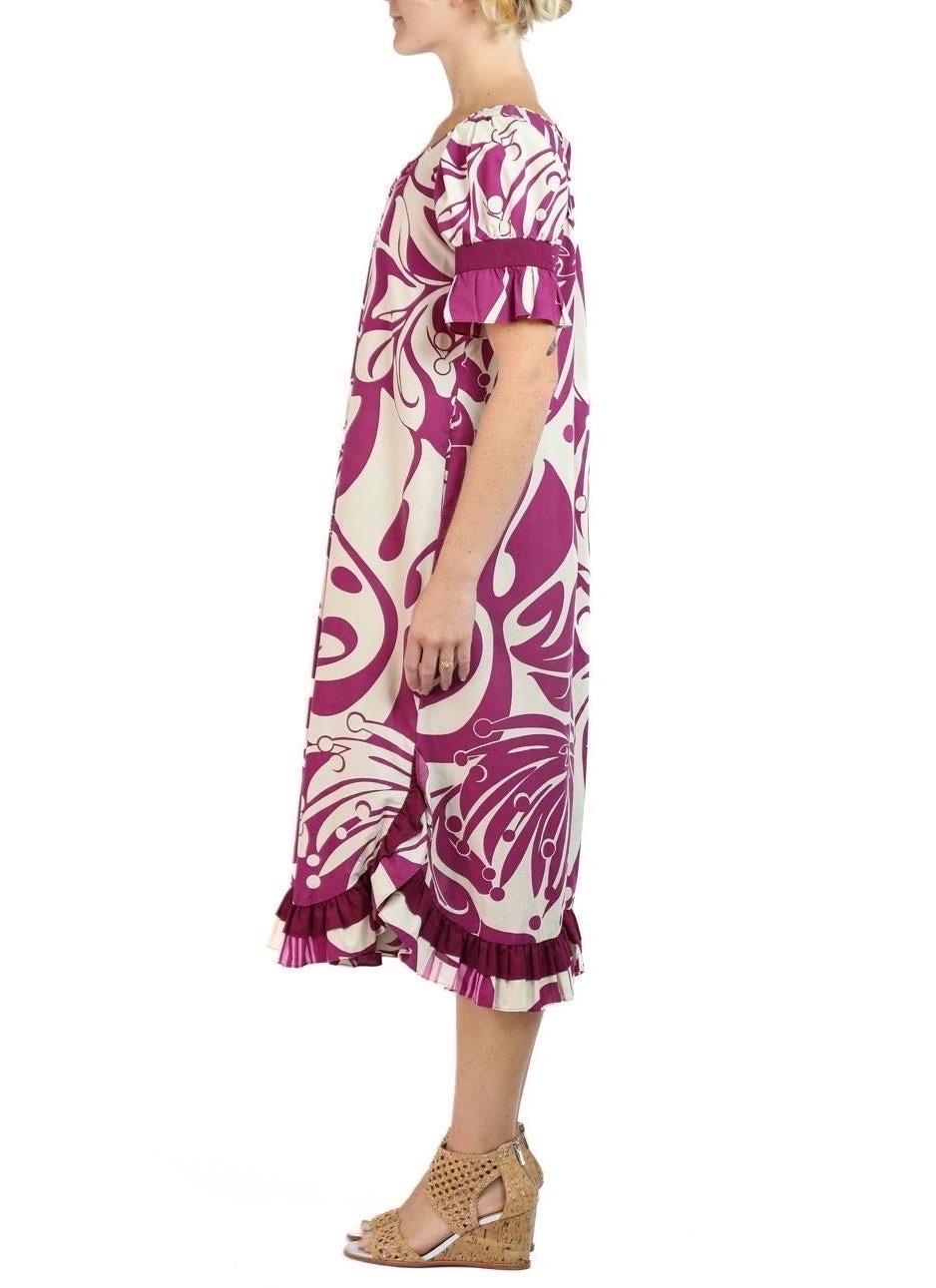 Lila & Cremefarbenes Kleid aus Poly/Baumwolle, hergestellt auf Hawaii von Muumuu, 1970er Jahre Damen im Angebot