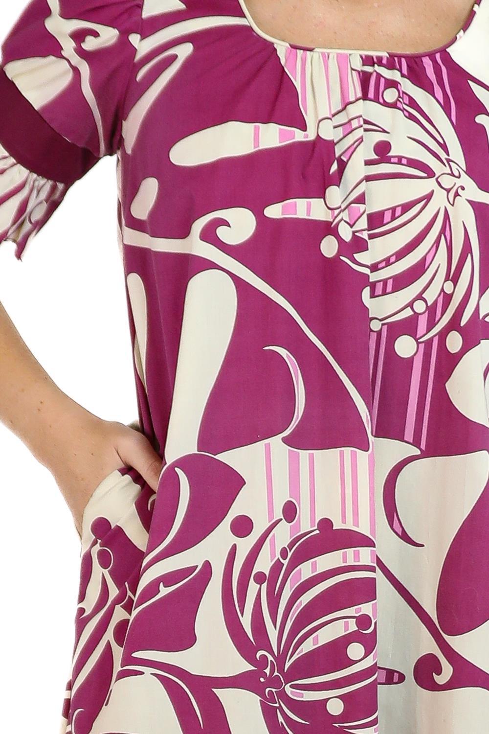 Lila & Cremefarbenes Kleid aus Poly/Baumwolle, hergestellt auf Hawaii von Muumuu, 1970er Jahre im Angebot 6