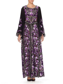 1970S Purple Embroidered  Metallic Floral Dress