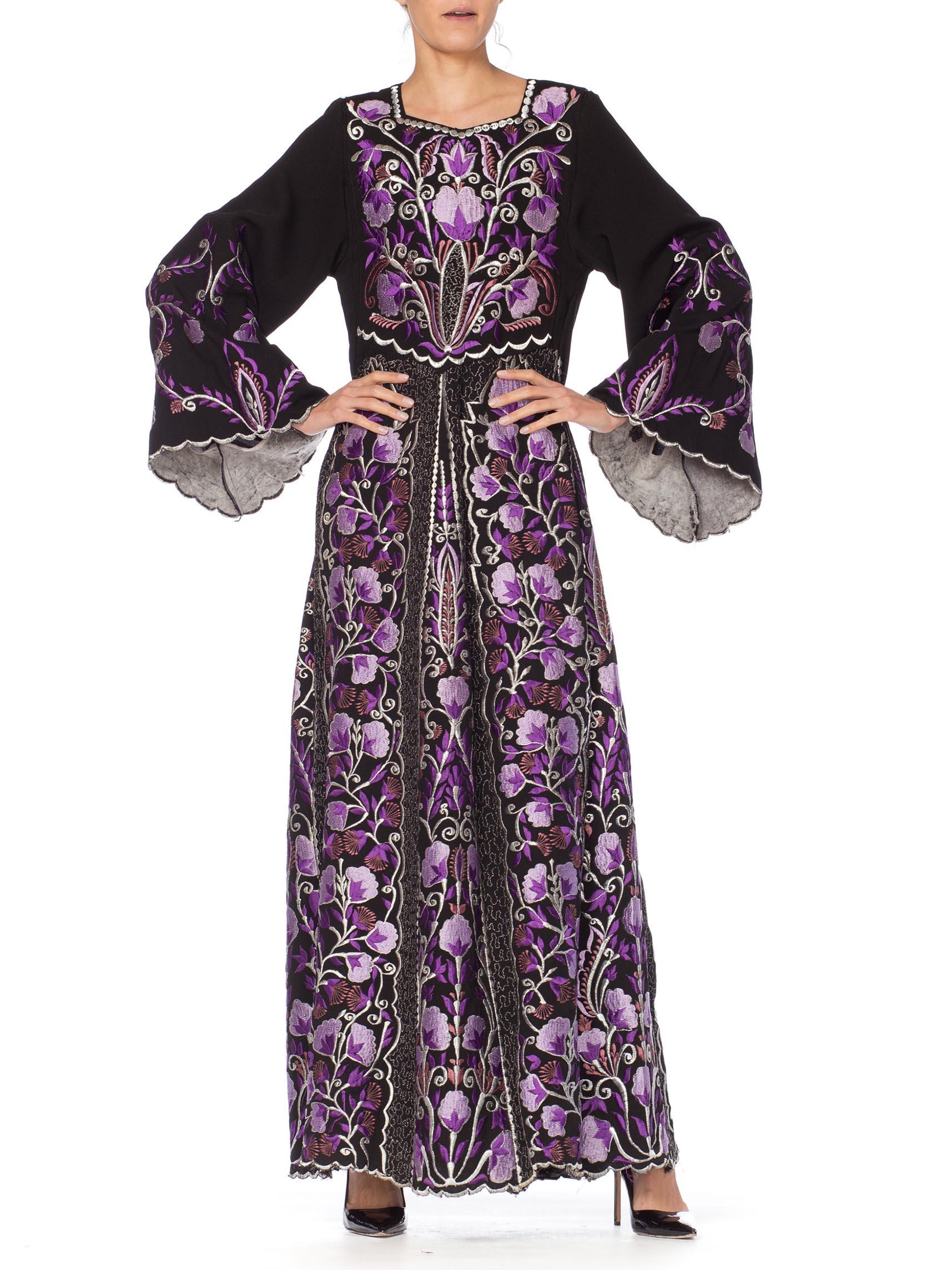 1970S Purple Embroidered  Metallic Floral Dress For Sale 1