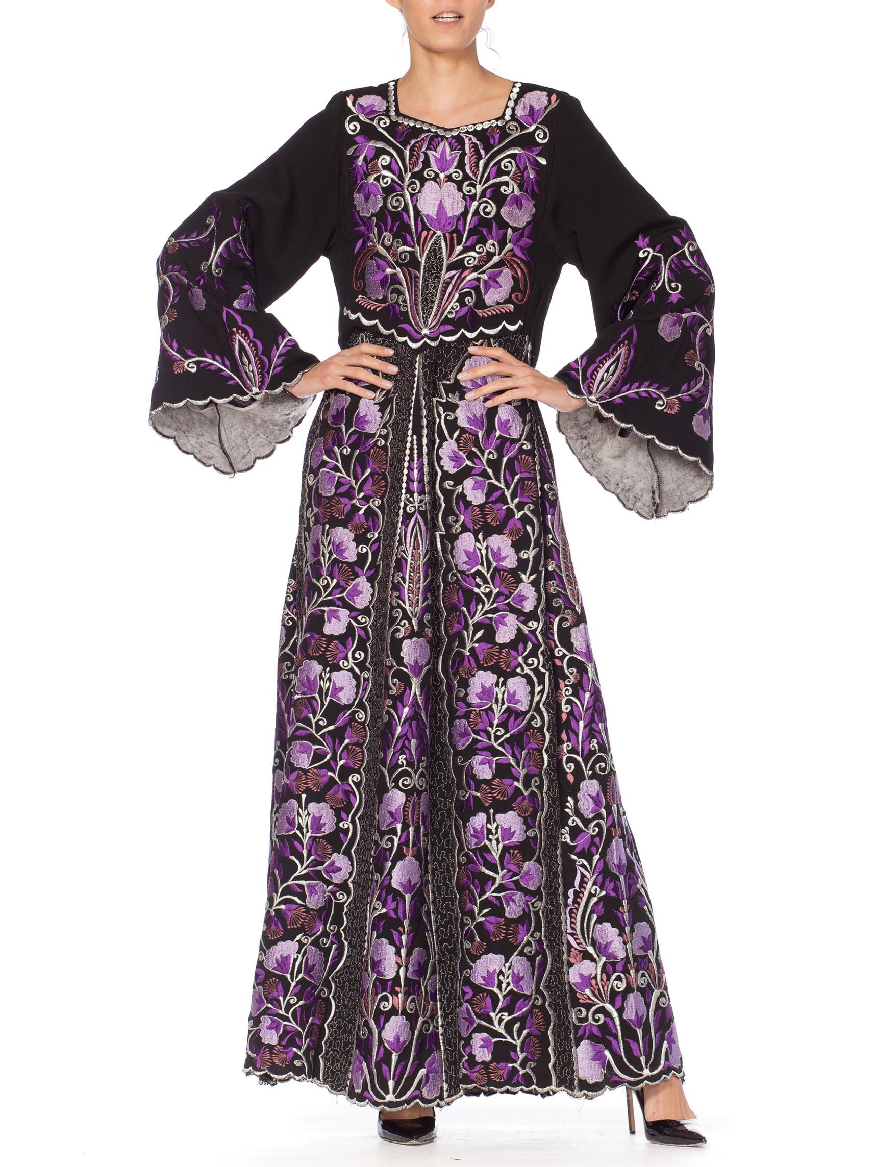 1970S Purple Embroidered  Metallic Floral Dress For Sale 4